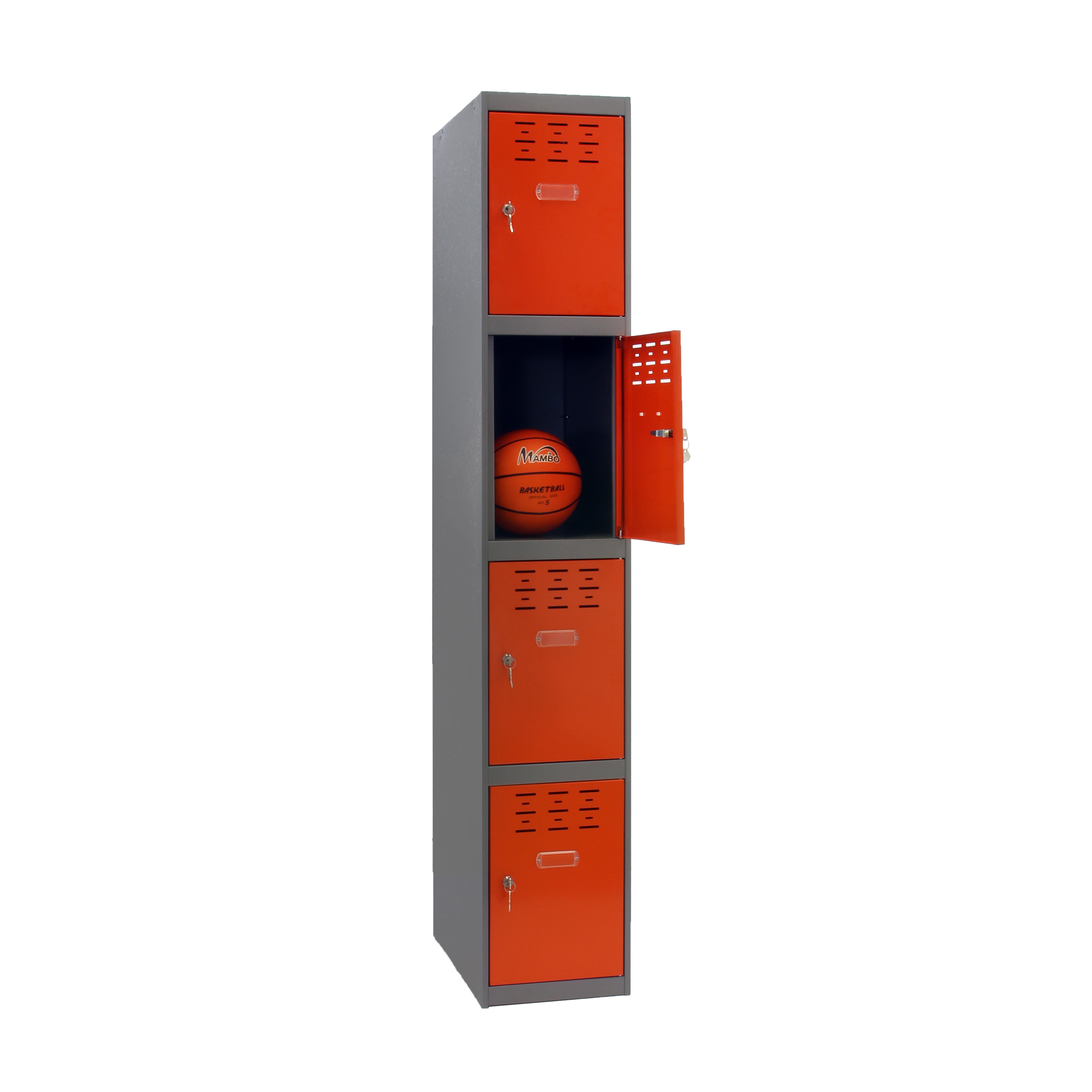 Casillero de acero 4x1, 180x30x50 cm montado color gris/naranja 4 puertas