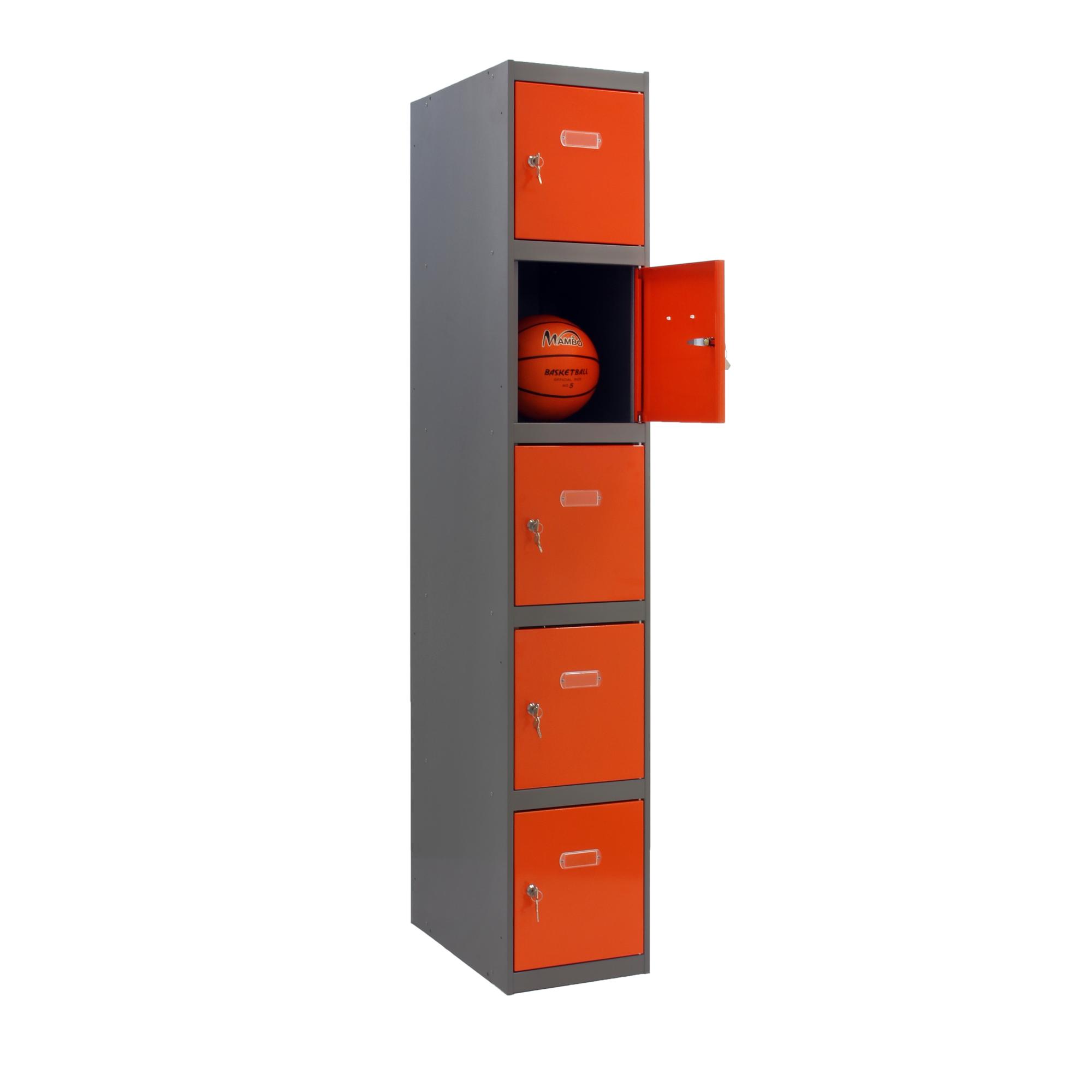 Casillero de acero 30x180x50 cm montado color gris/naranja 5 puertas