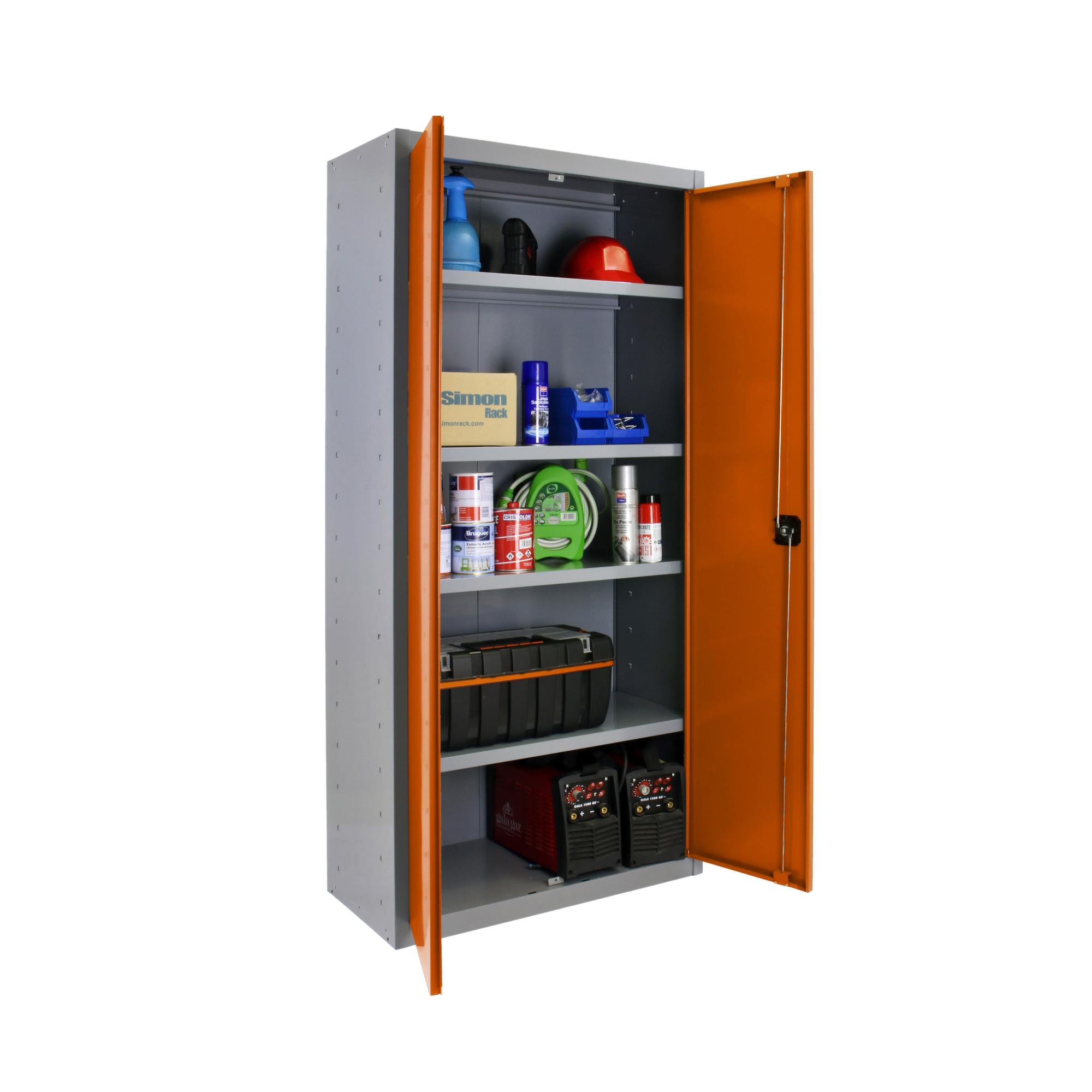 Armario alto baldas de acero 60x180x40 cm montado color gris/naranja 2 puertas