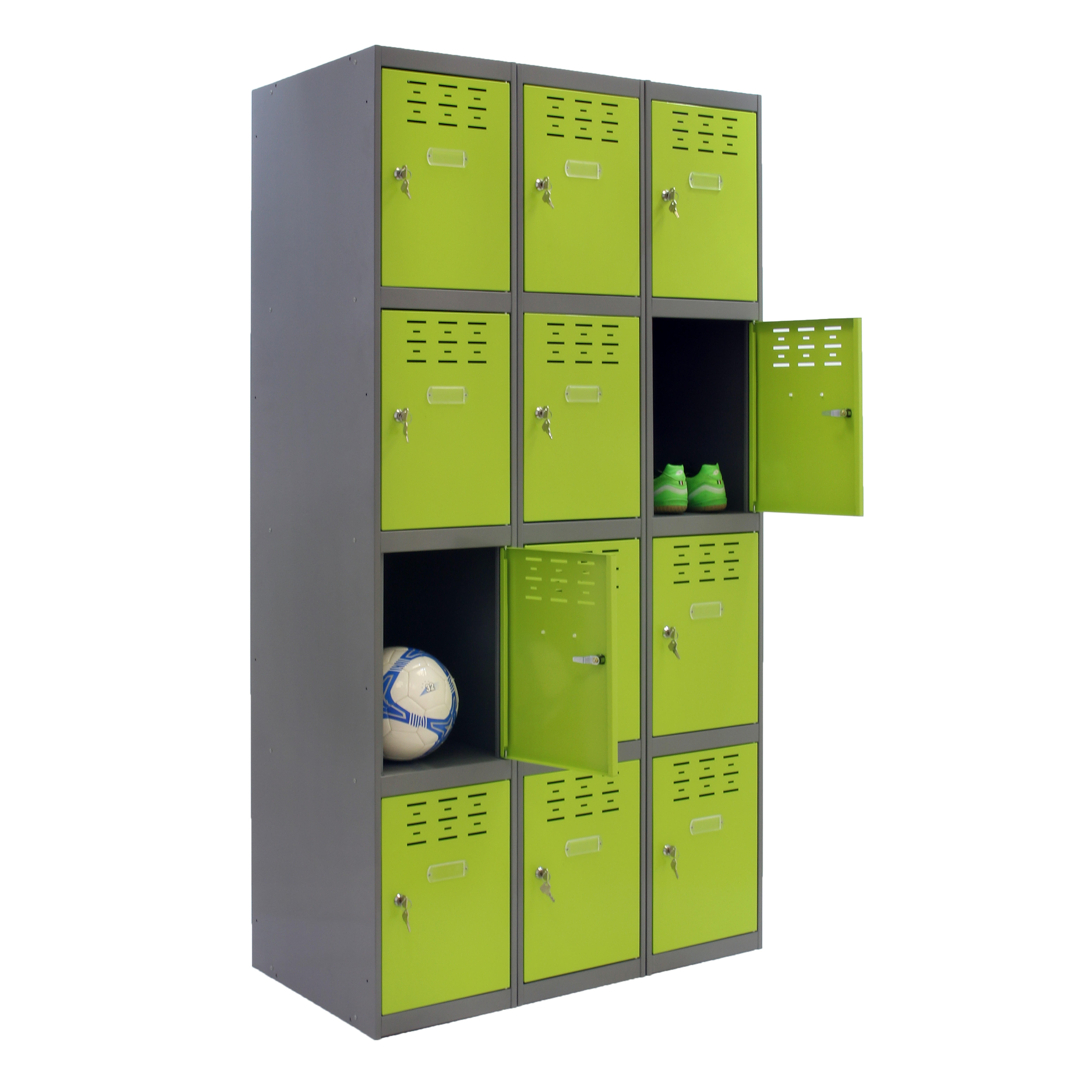 Casillero de acero 4x3, 180x90x50 cm montado color gris/verde 12 puertas