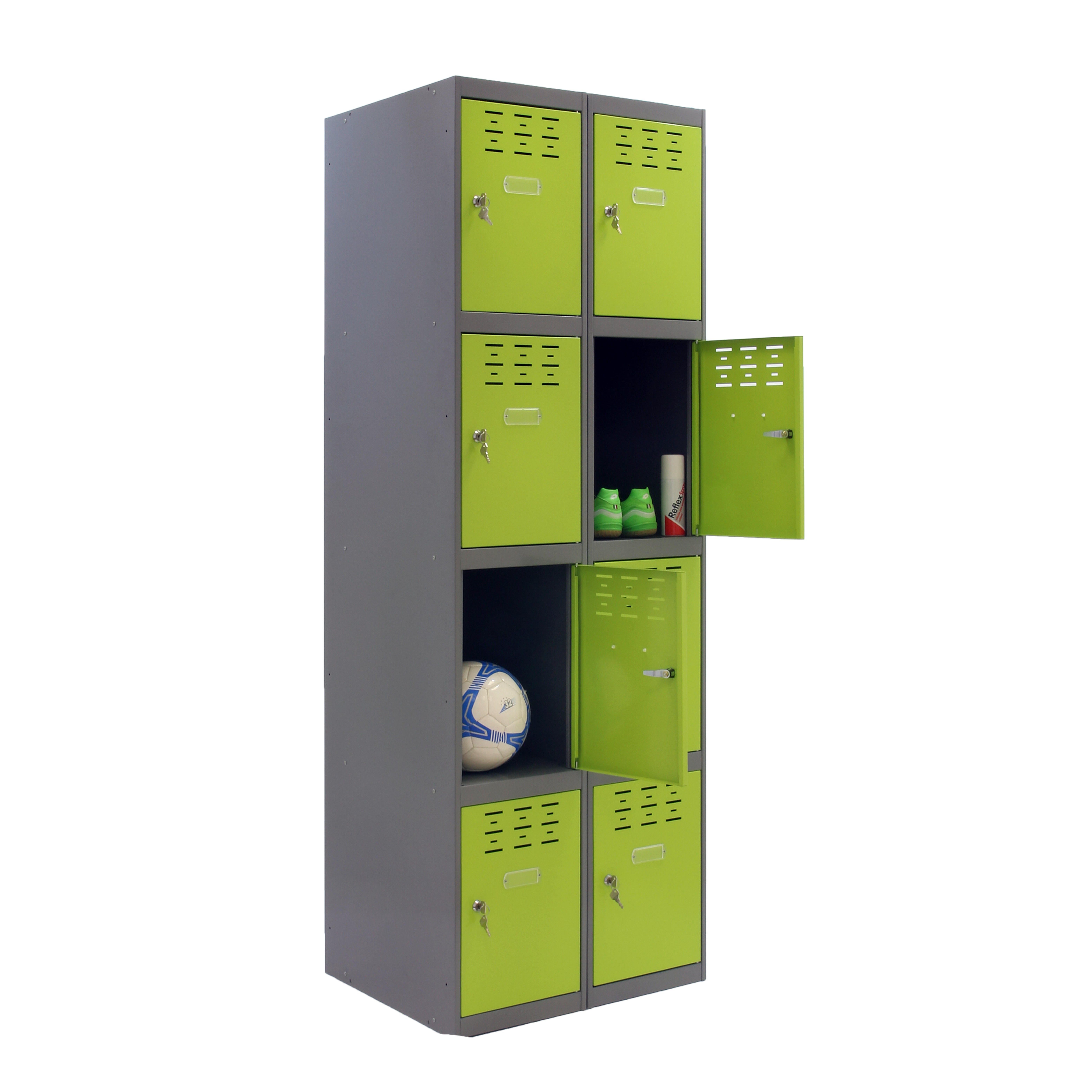 Casillero de acero 4x2, 180x80x50 cm montado color gris/verde 8 puertas