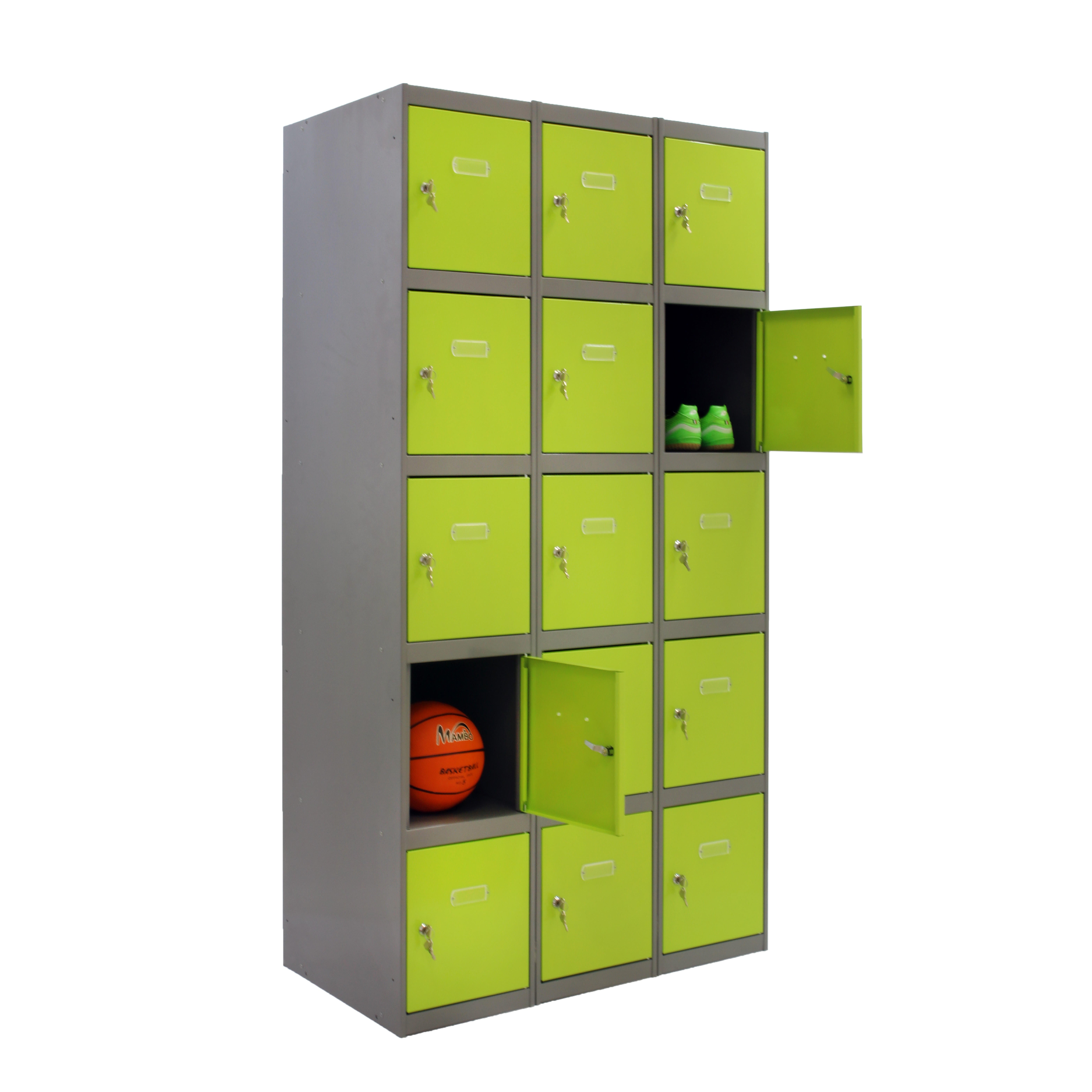 Casillero de acero 5x3, 180x90x50 cm montado color gris/verde 15 puertas