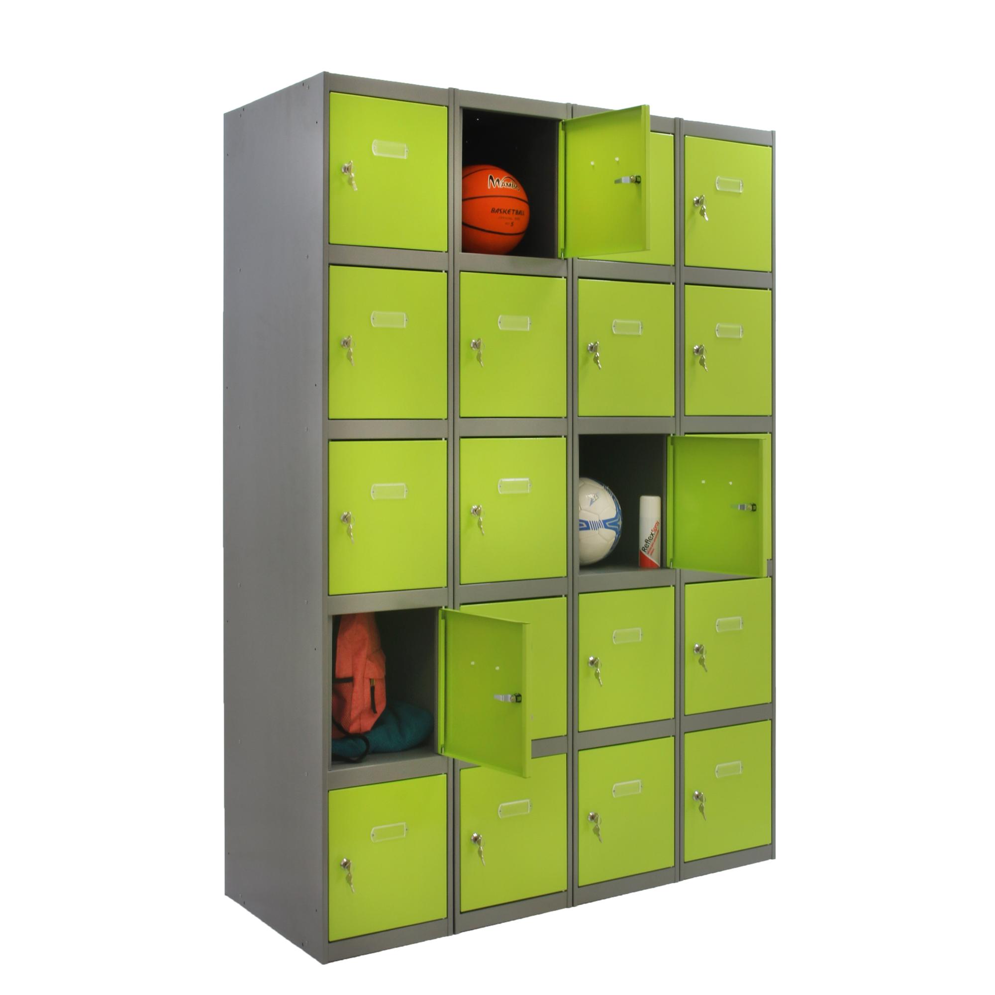 Casillero de acero 5x4, 180x120x50 cm montado color gris/verde 20 puertas