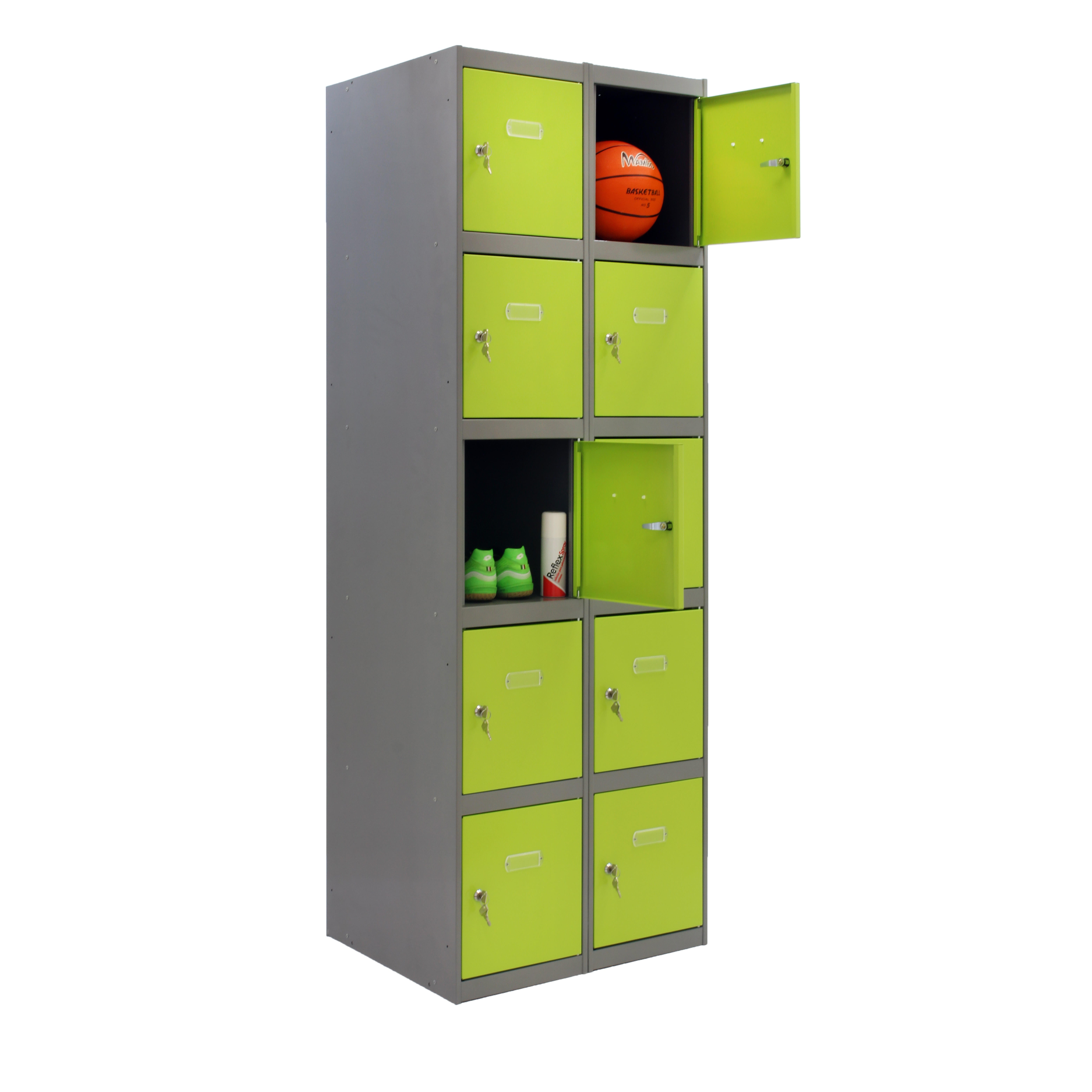 Casillero de acero 5x2, 180x80x50 cm montado color gris/verde 10 puertas