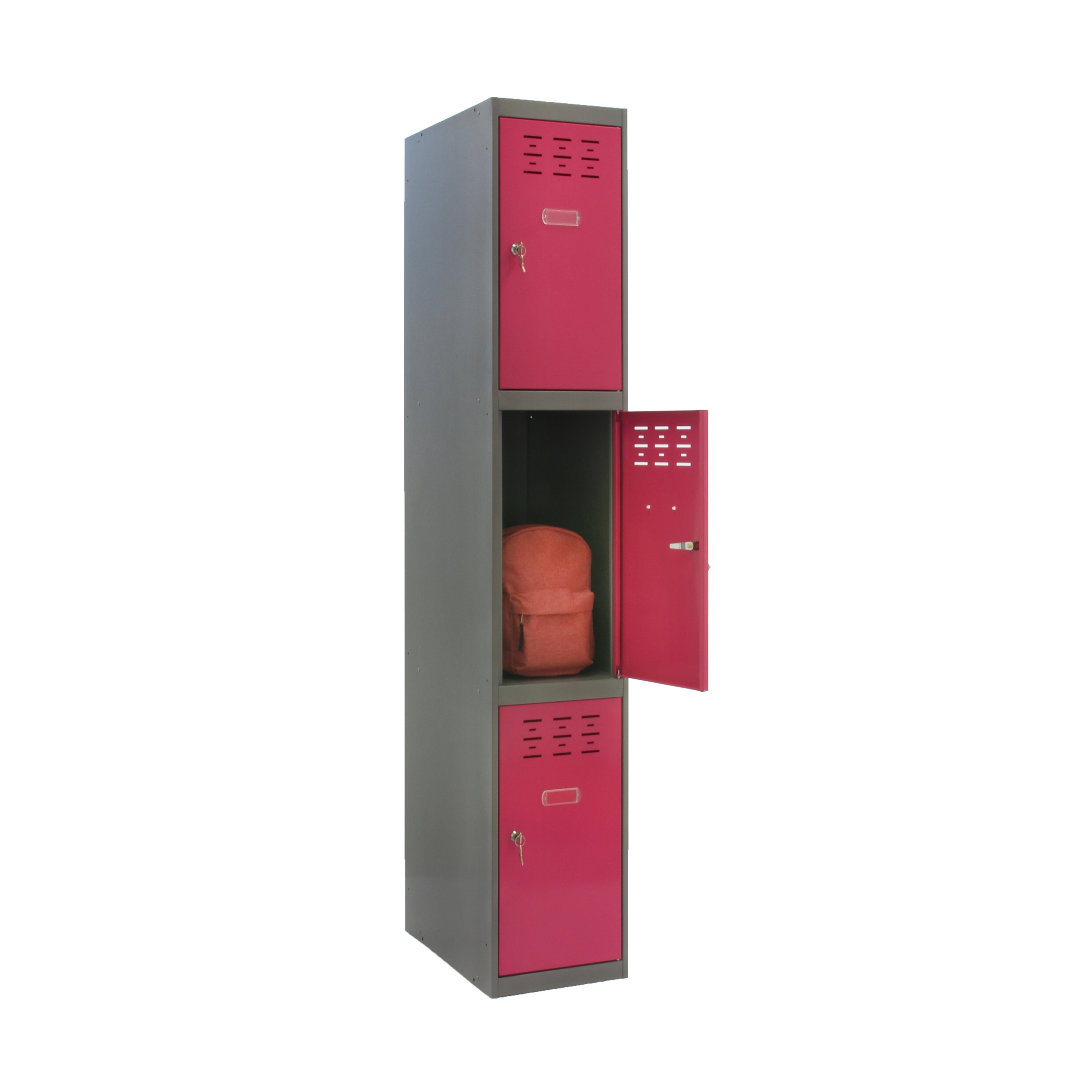 Casillero de acero 3x1, 180x40x50 cm montado color gris/rosa 3 puertas