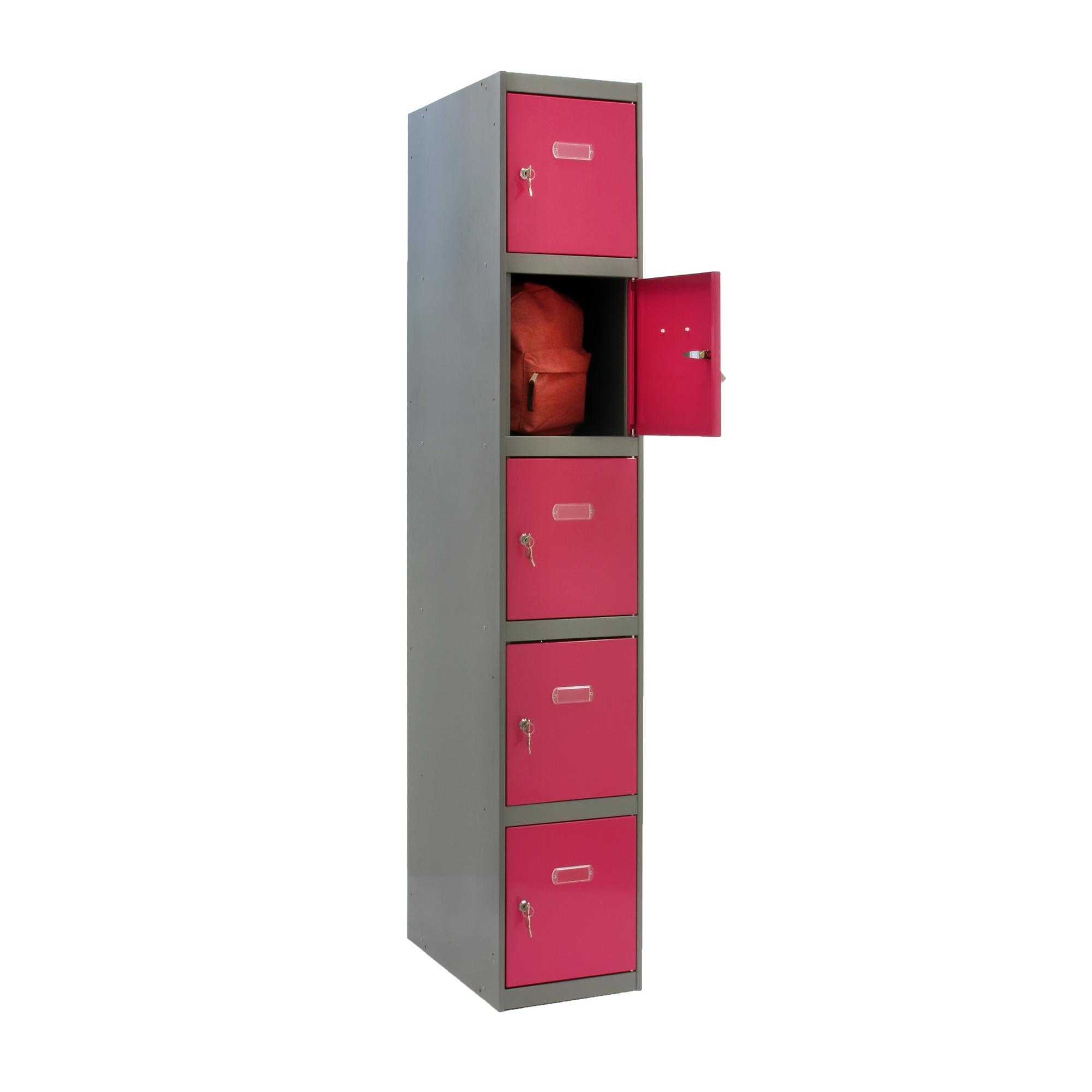 Casillero de acero 5x1, 180x40x50 cm montado color gris/rosa 5 puertas
