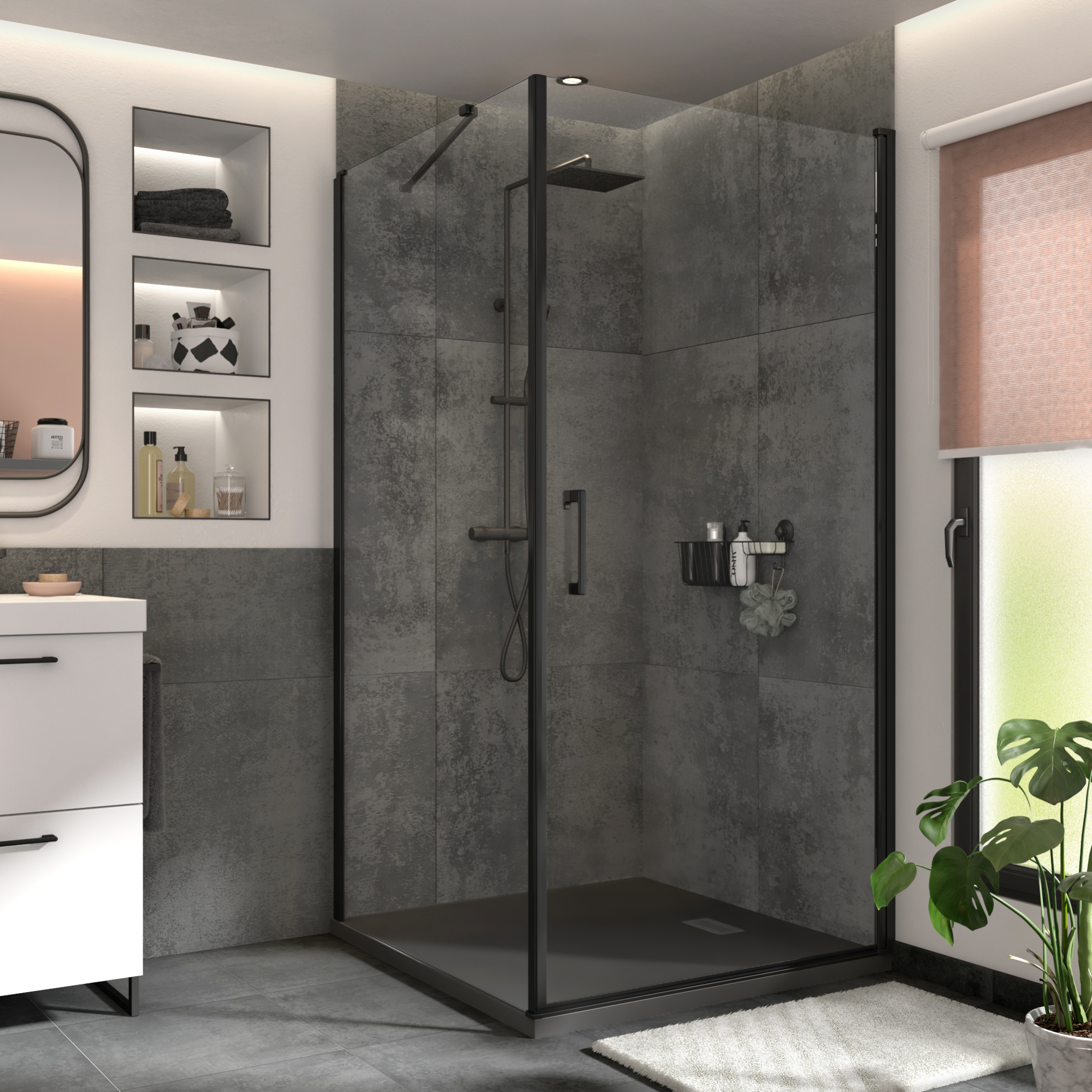 Mampara remix transparente perfil negro 97.5-99.5x195 cm de la marca SENSEA