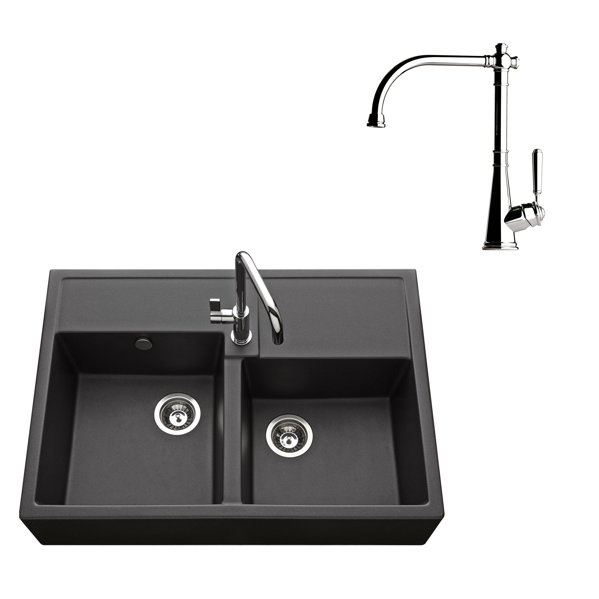 Conjunto fregadero Clotaire negro y grifo Louise. Leroy Merlin