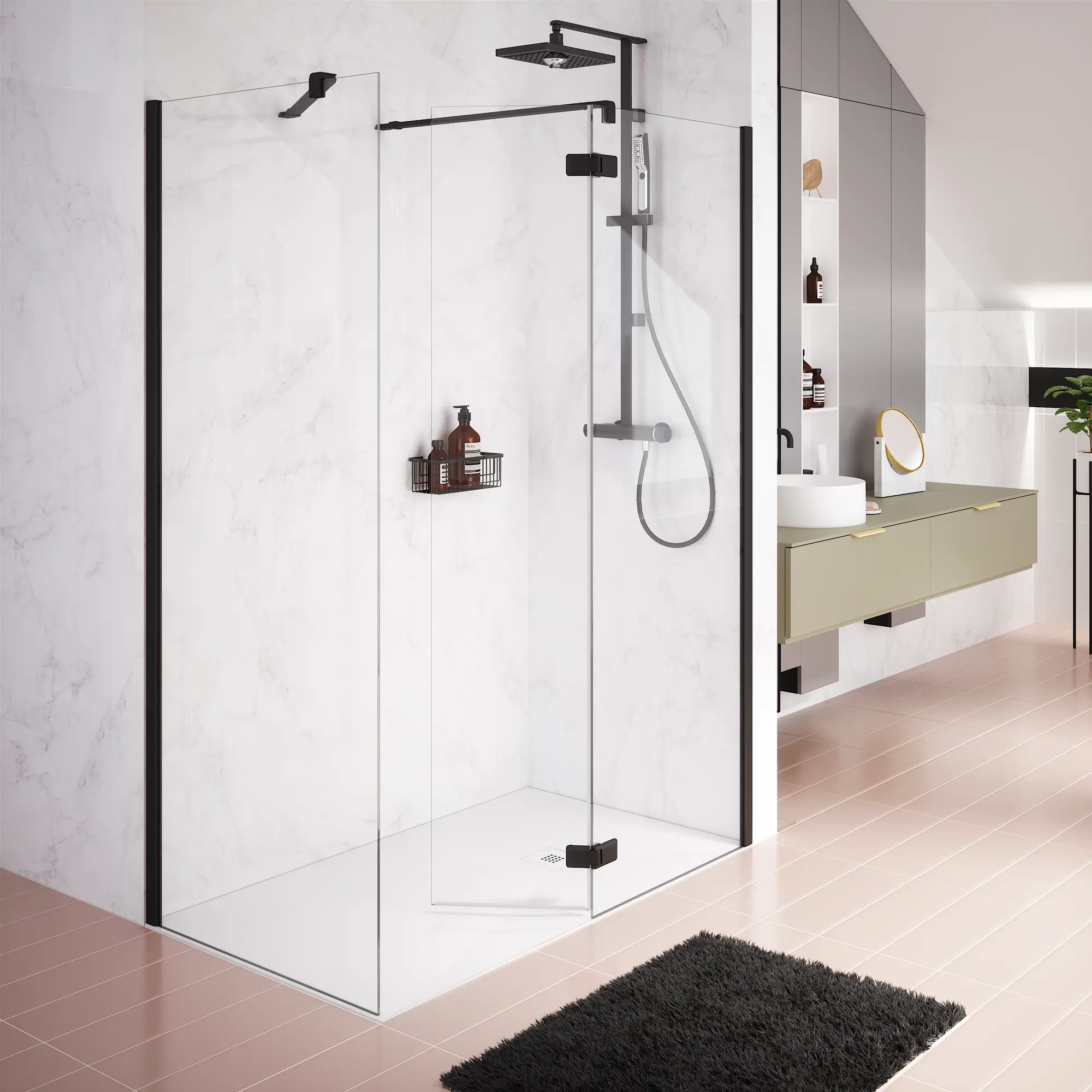 Panel de ducha neo transparente perfil negro 108x200cm