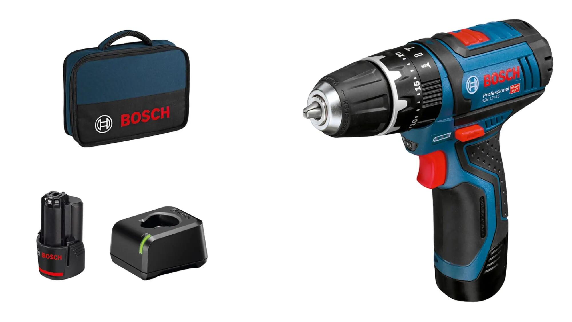 Taladro percutor a batería Bosch Professional GSB 12V con 2 baterías de 2Ah