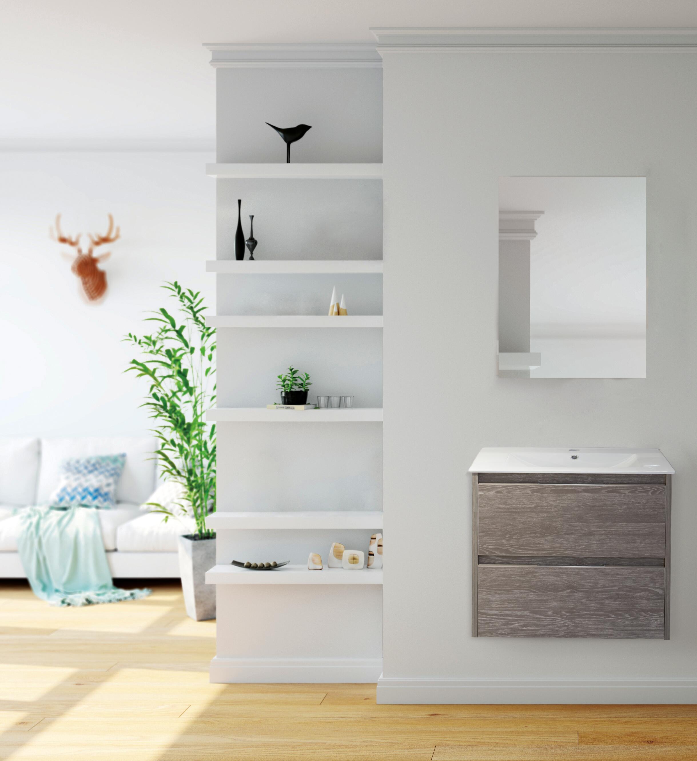 Mueble de baño con lavabo y espejo palma roble natural 60x45 cm