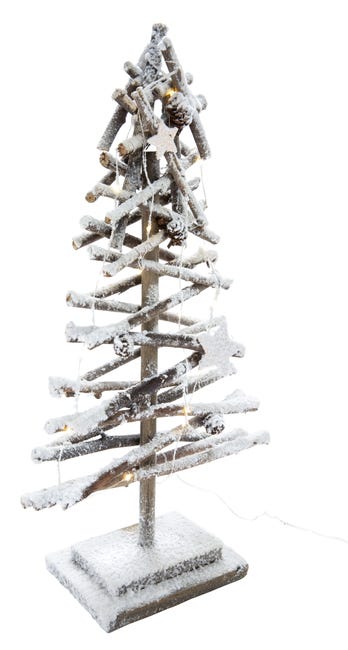papa subasta Innecesario Árbol de Navidad nevado de madera con luz 50 cm | Leroy Merlin