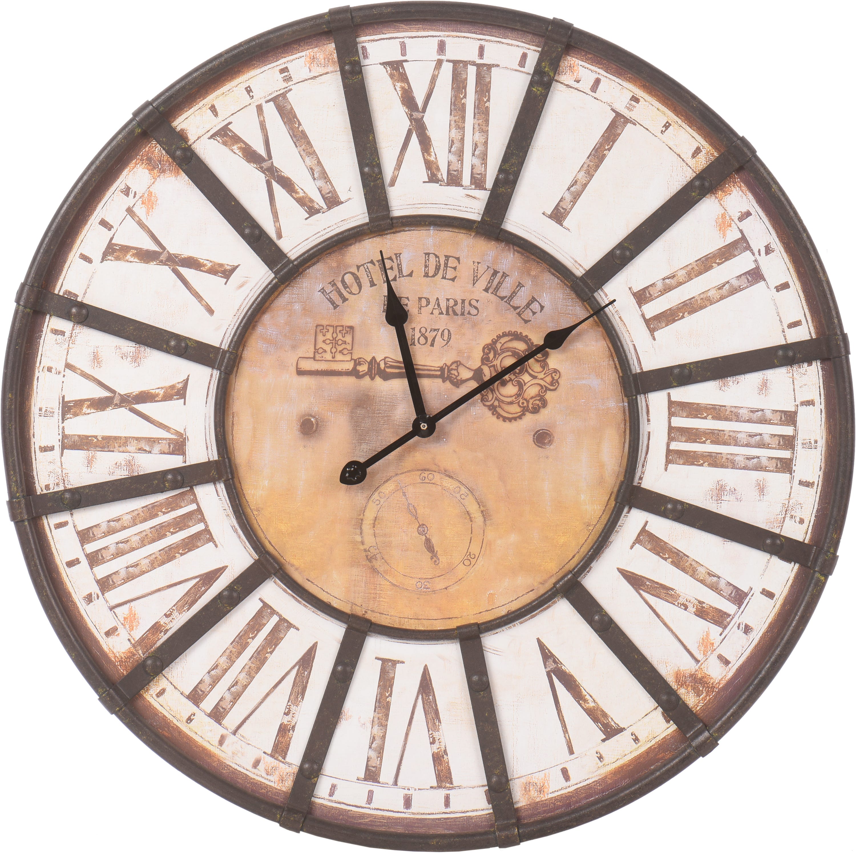 Reloj de pared muy grande de estilo industrial en madera y metal Ø 90 cm