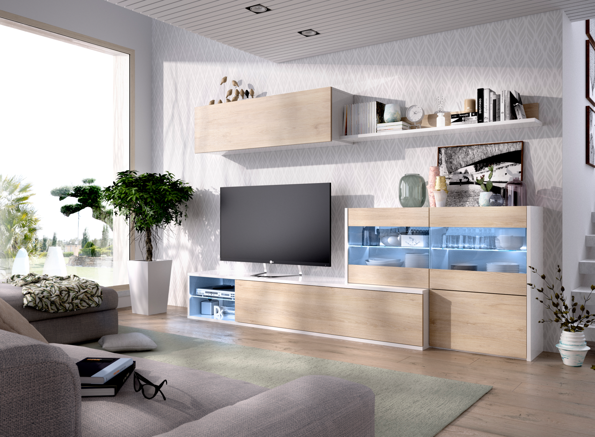 Mueble de salón y tv heze nature 260x180x41 cm (anchoxaltoxfondo) de la marca Sin marca