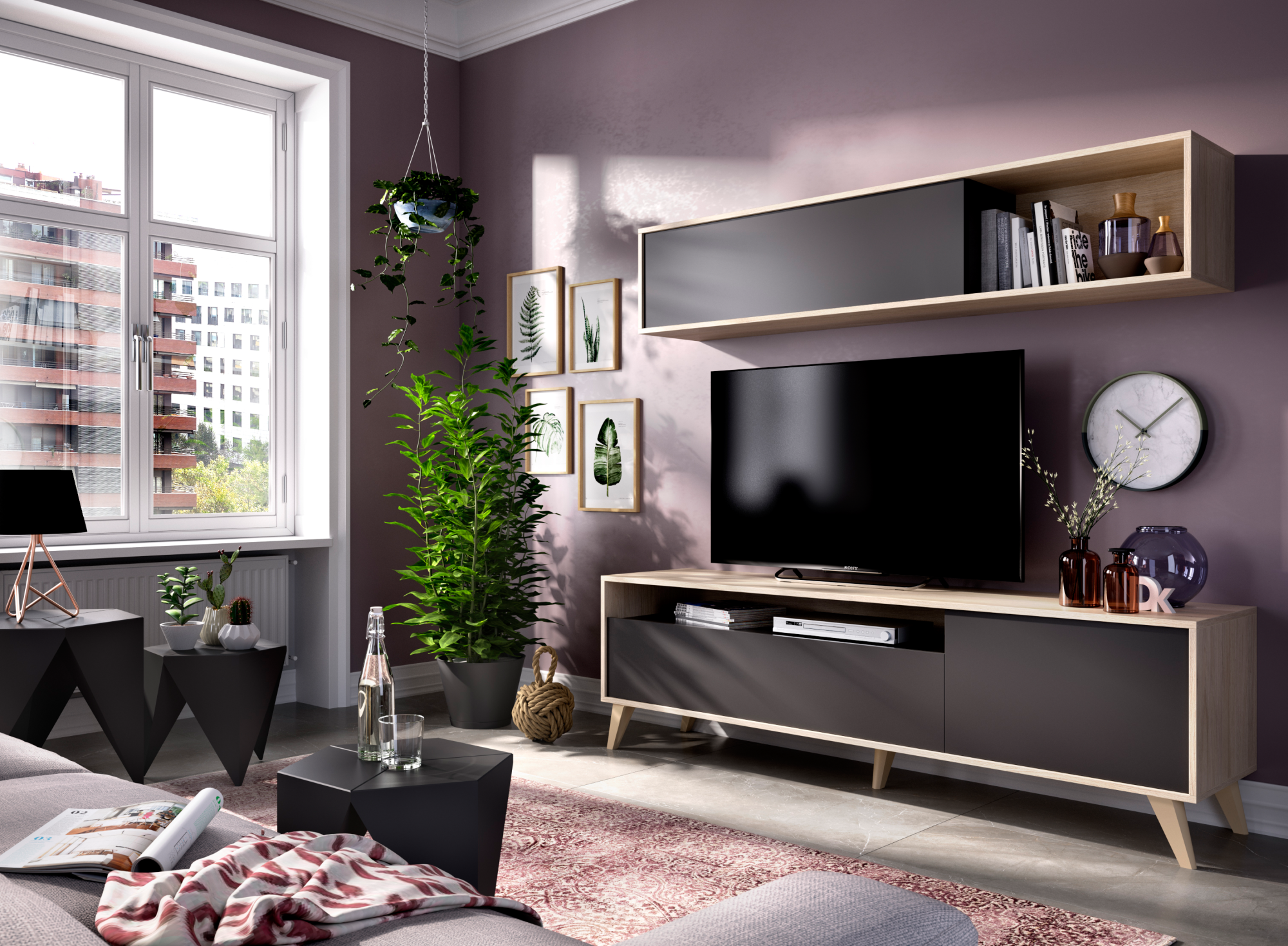 Sombra Escuela primaria máximo Mueble de salón y TV Ada gris y madera natural 180x180x41 cm  (anchoxaltoxfondo) | Leroy Merlin
