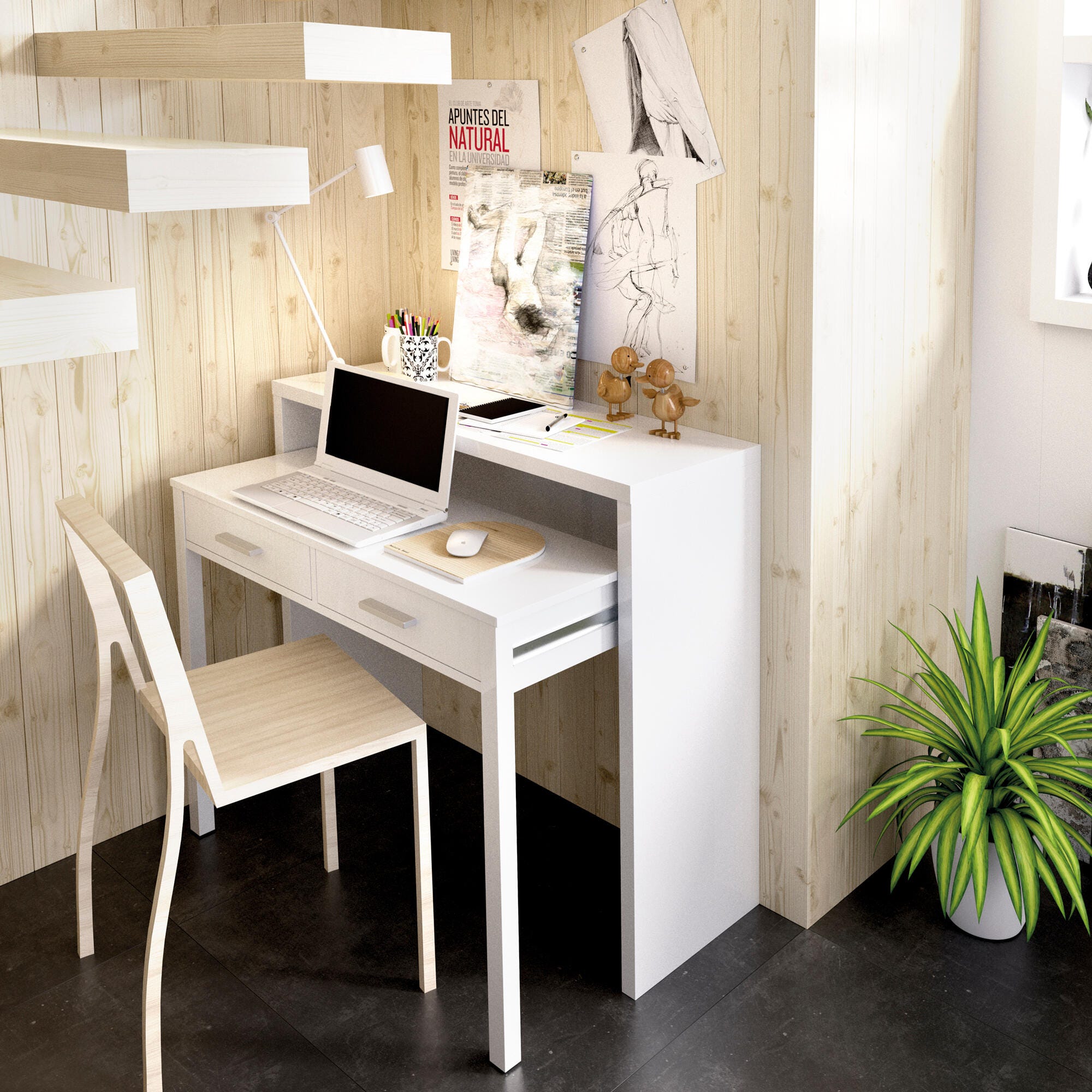 Mesa escritorio Seven blanco brillo 99x36x88 cm
