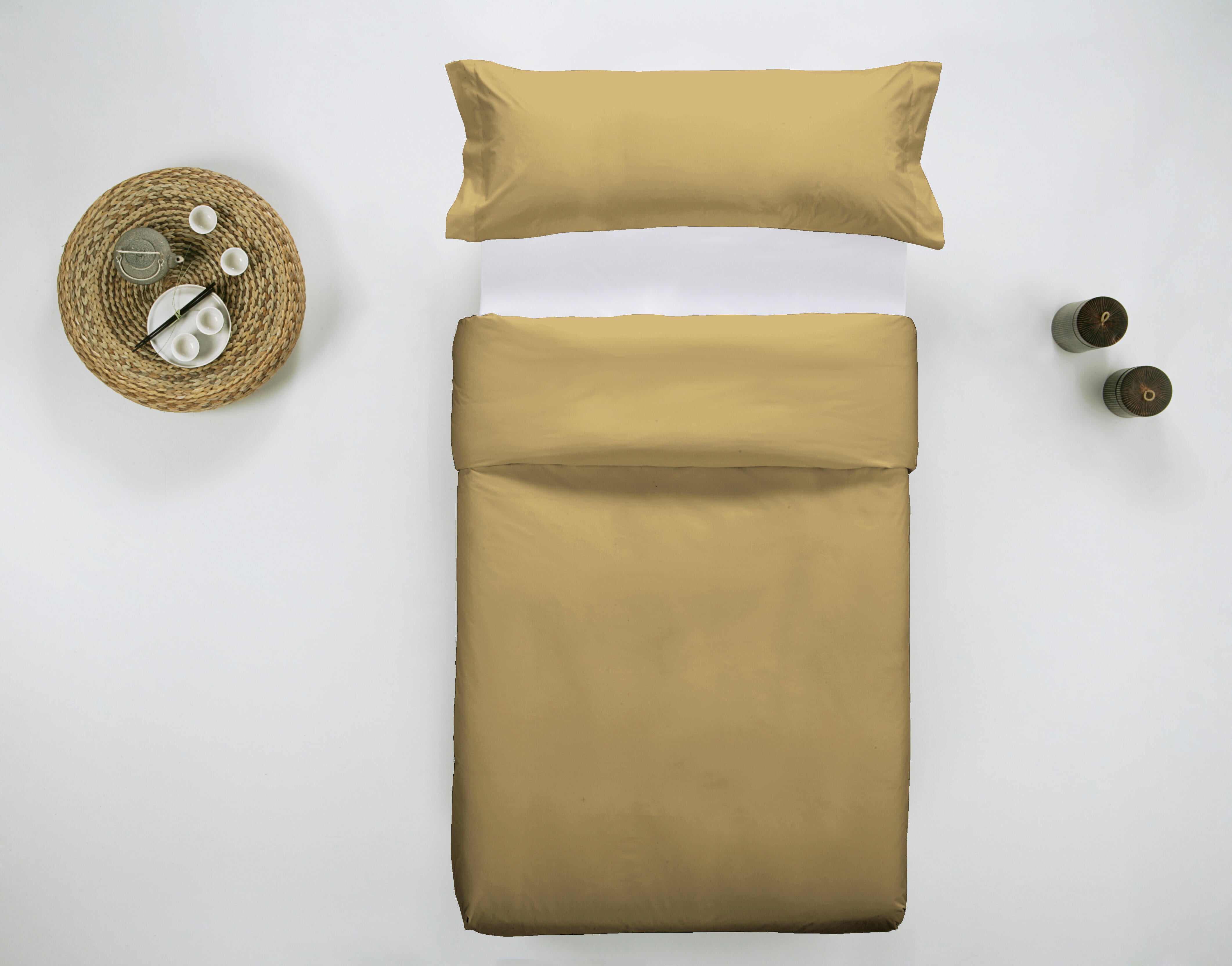 Funda nórdica wash garment lisa algodón 200 hilos amarillo mostaza cama 90 cm
