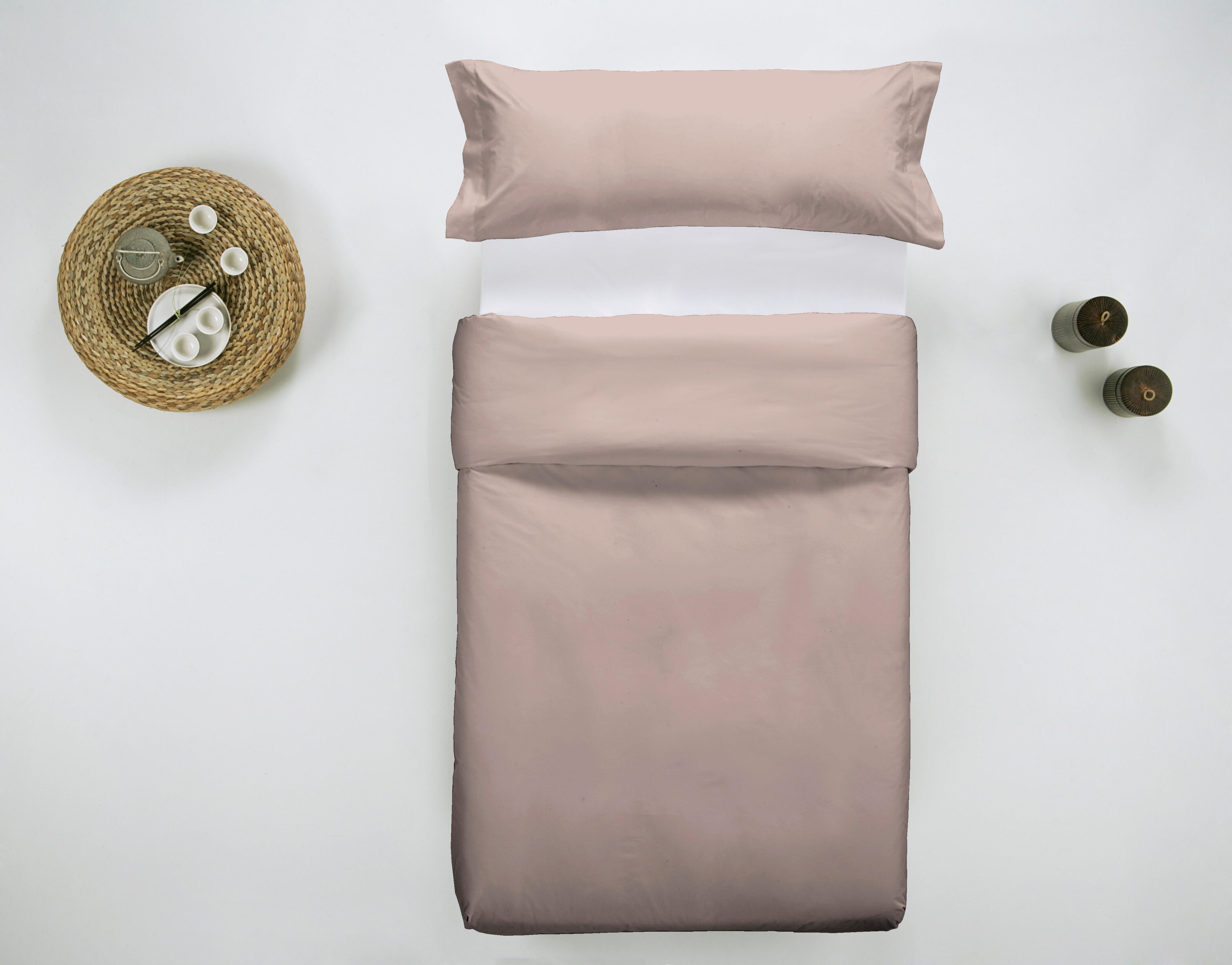 Funda nórdica wash garment lisa algodón 200 hilos rosa ahumado cama de 90 cm