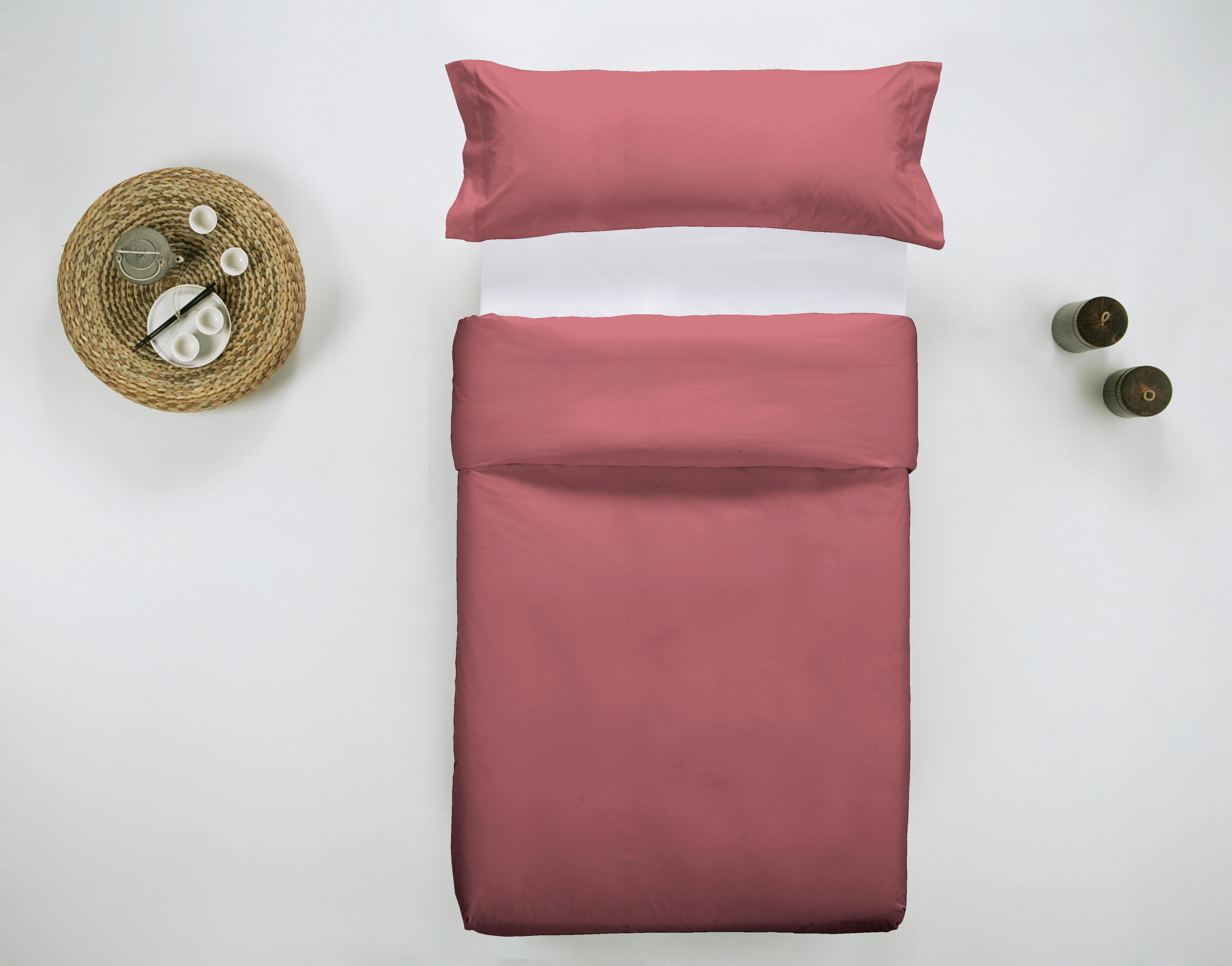 Funda nórdica wash garment lisa algodón 200 hilos rojo ahumado cama de 90 cm