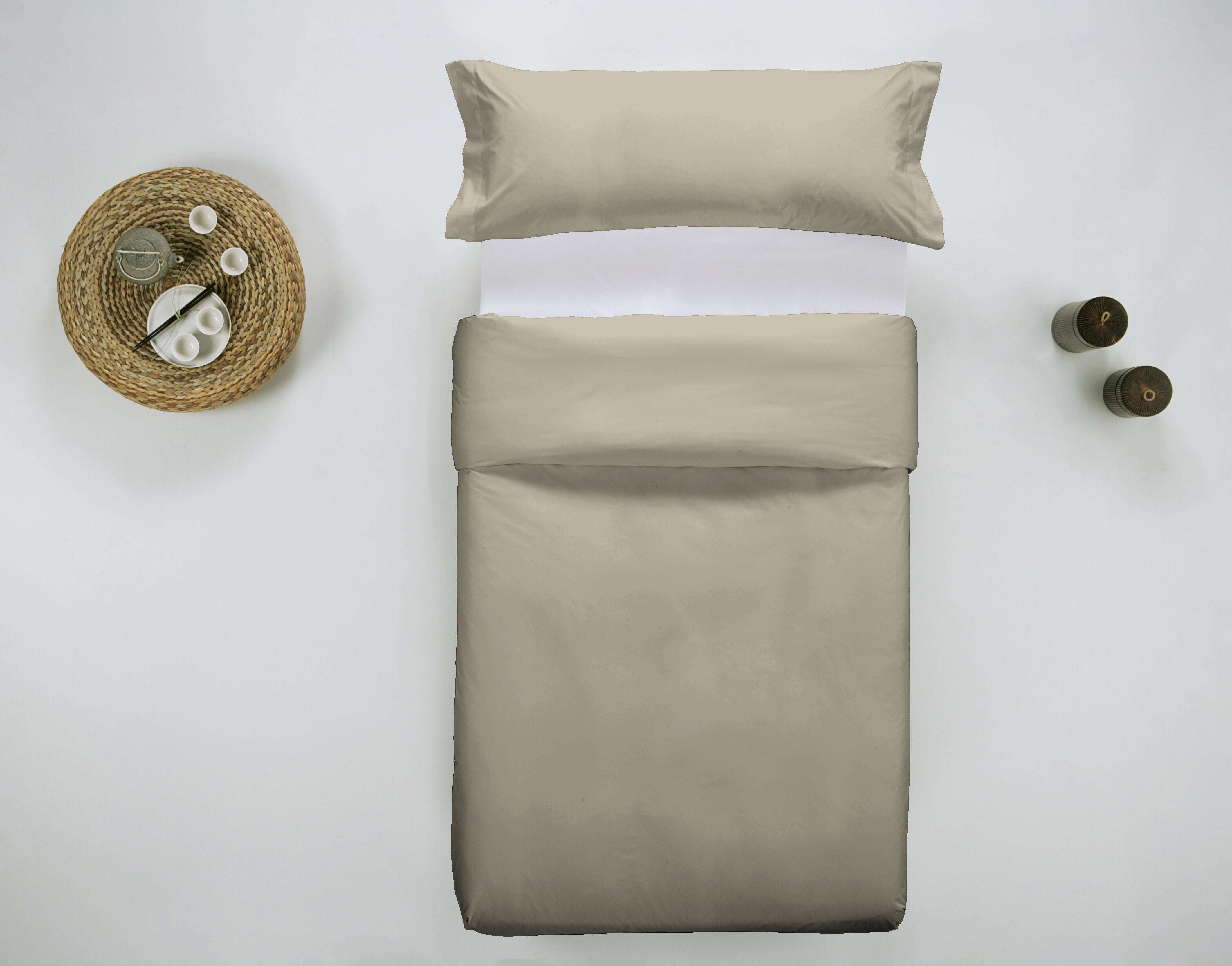 Funda nórdica wash garment lisa algodón 200 hilos beige avena cama de 105 cm