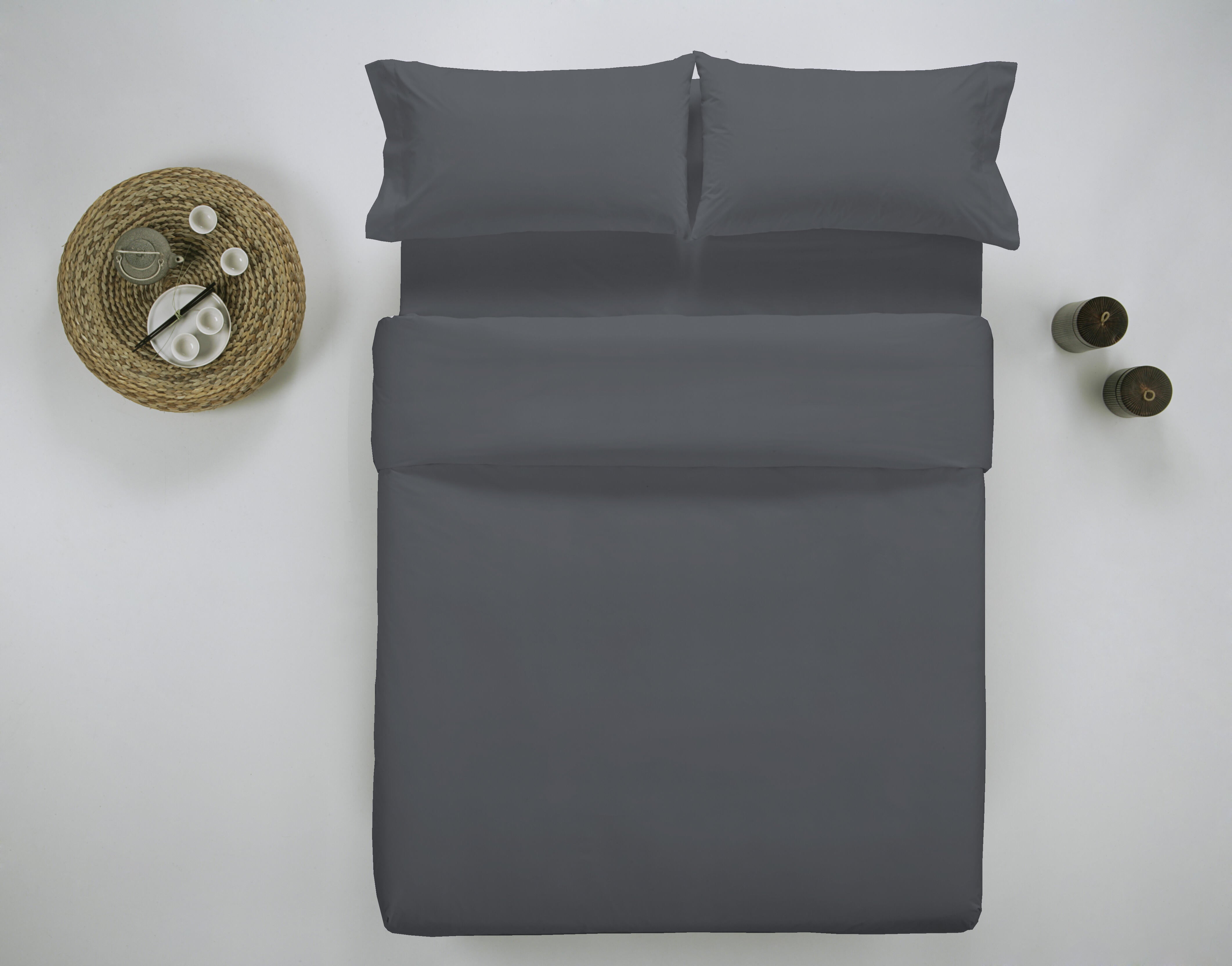 Funda nórdica wash garment lisa algodón 200 hilos gris para cama de 105 cm