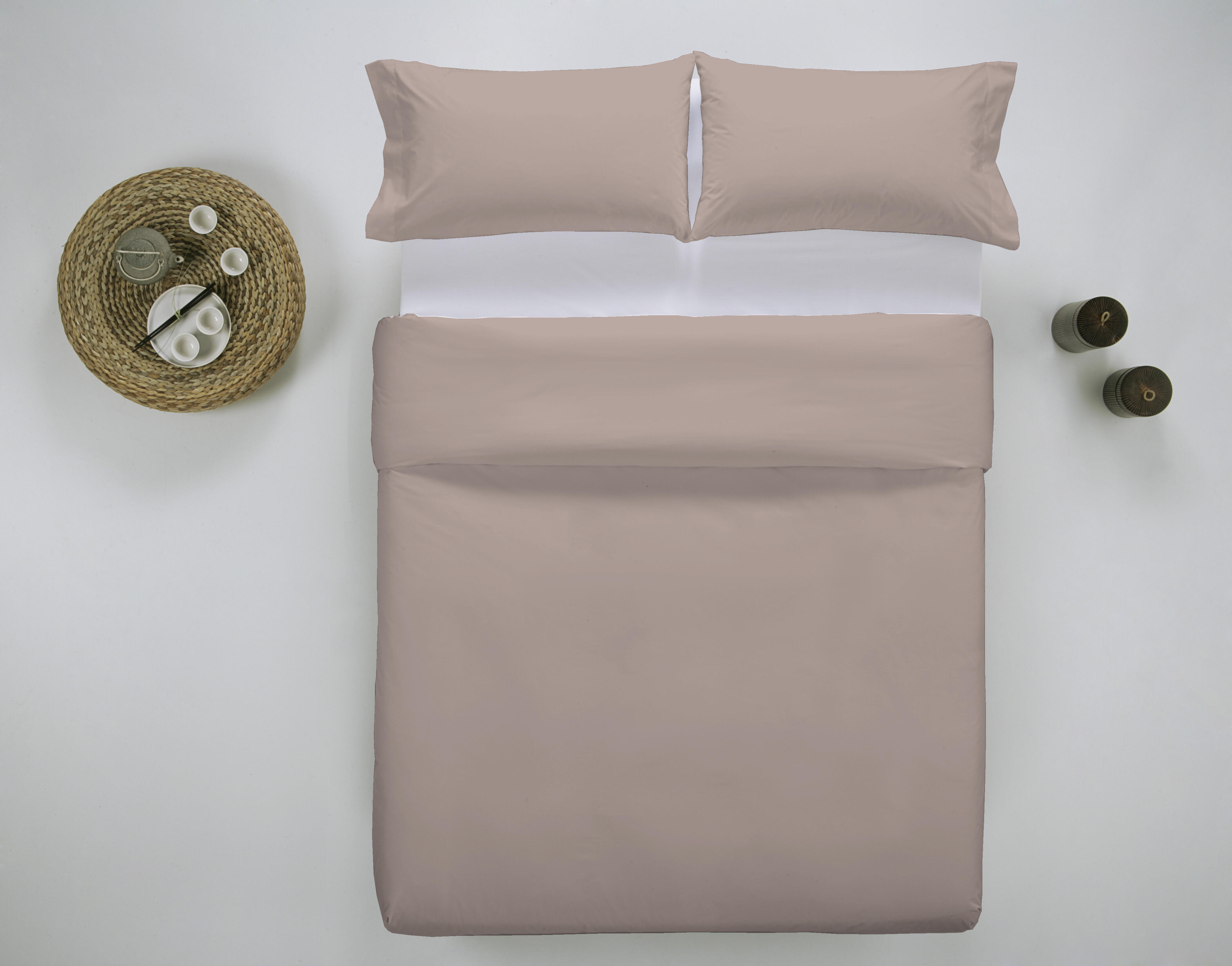 Funda nórdica wash garment lisa algodón 200 hilos rosa ahumado cama de 135 cm