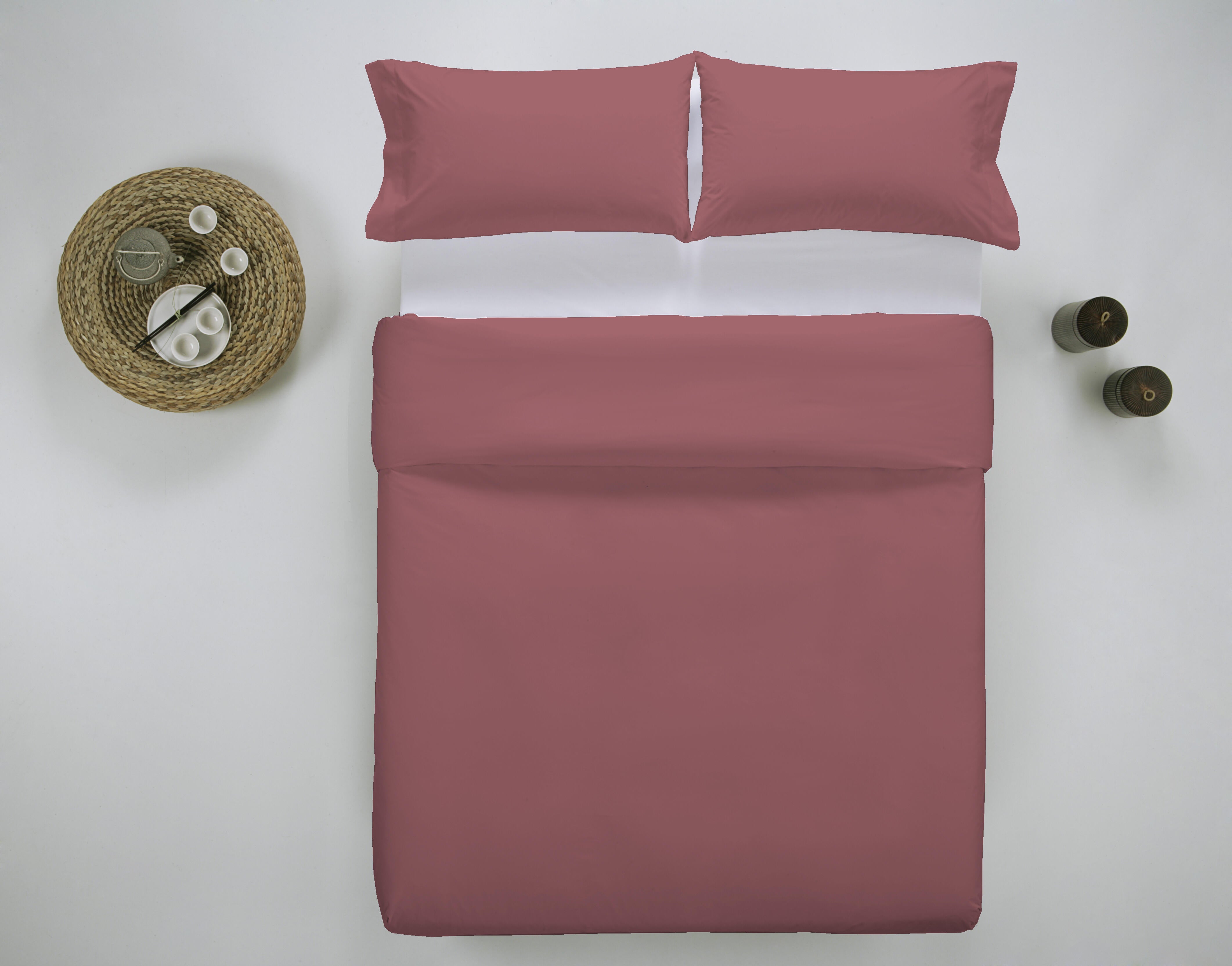 Funda nórdica wash garment lisa algodón 200 hilos rojo ahumado cama de 180 cm