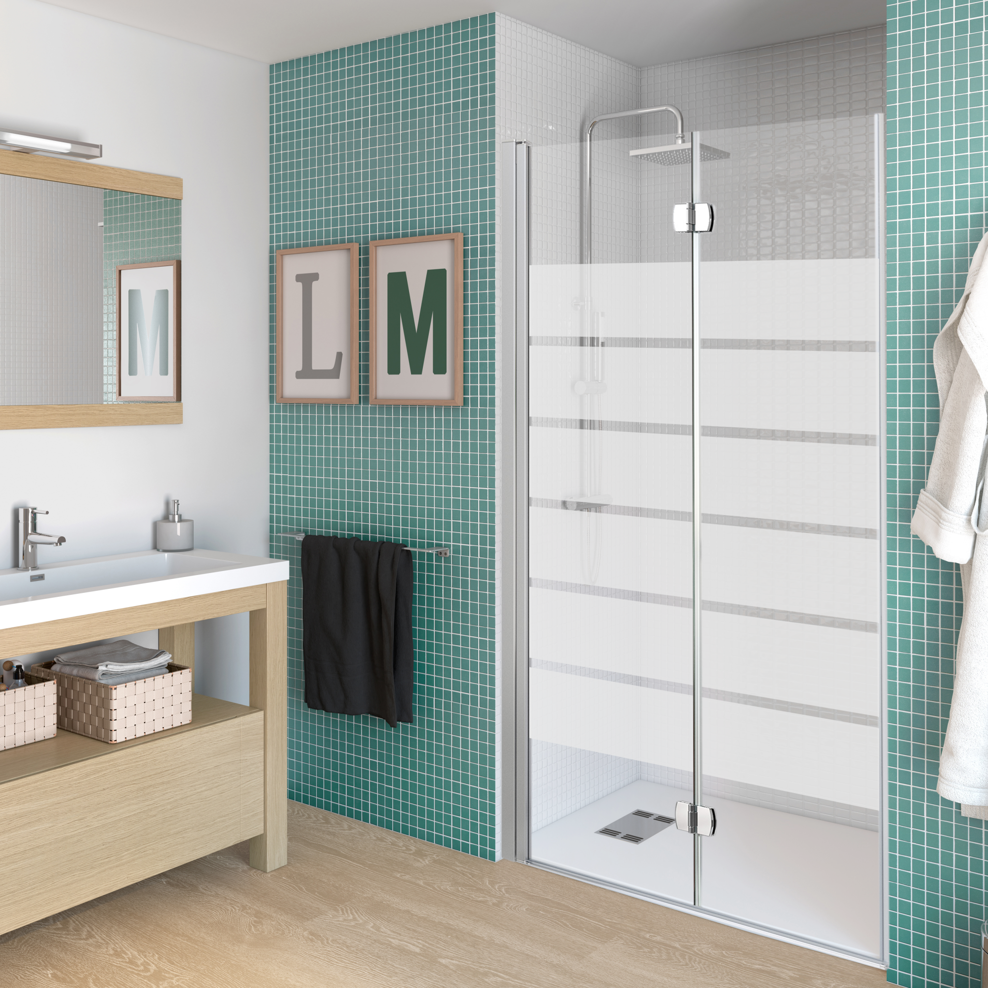 Mampara plegable cool free serigrafiado perfil cromado 80x200 cm de la marca PROFILTEK Mampara plegable cool free serigrafiado perfil cromado 80x200 cm de la marca PROFILTEK