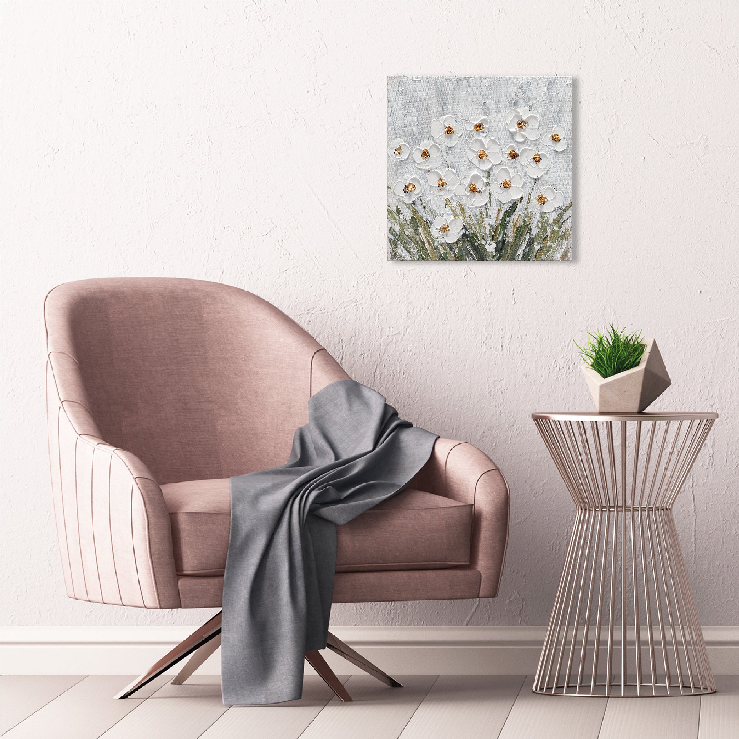 Pintura original campo de flores 1 30 x 30 cm