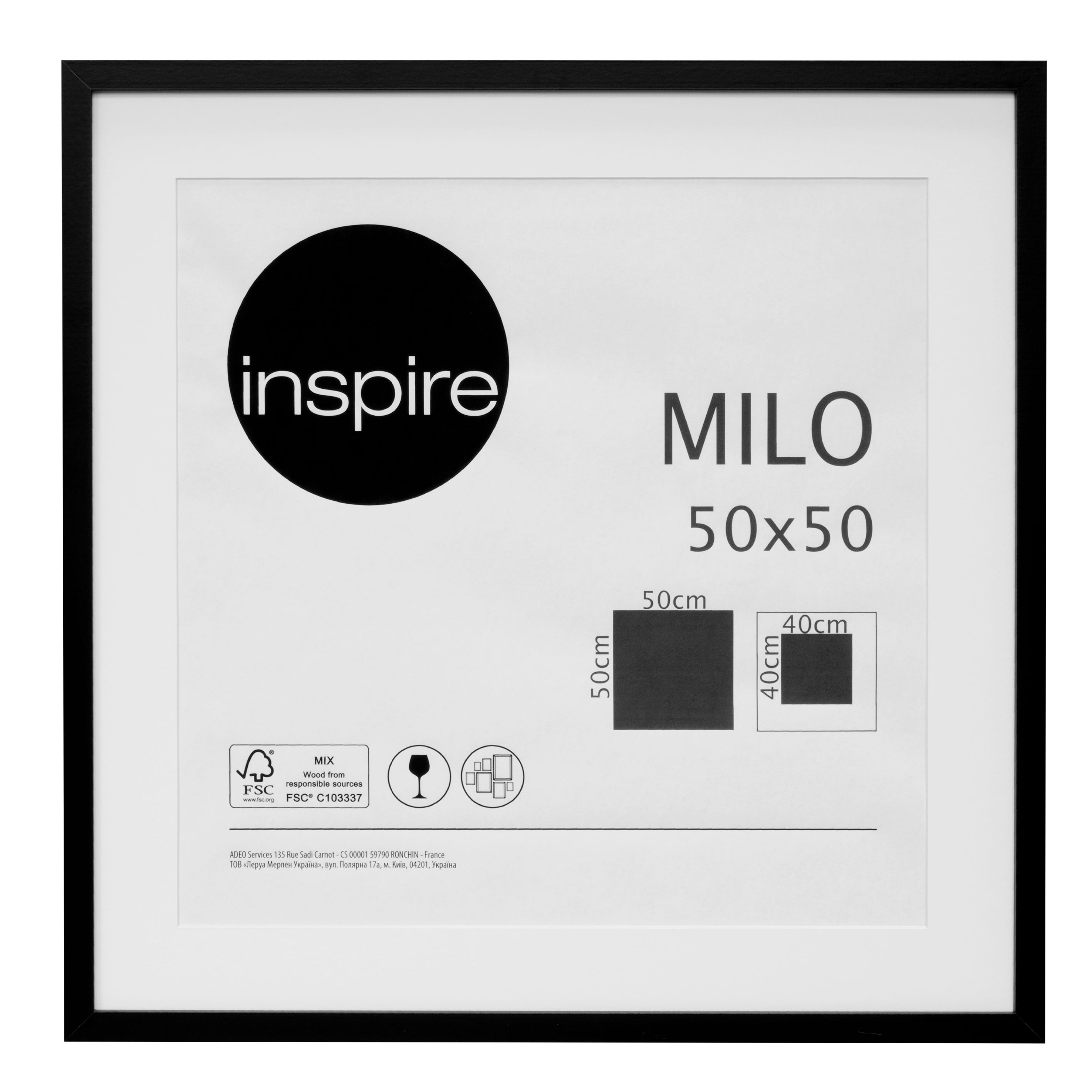 Marco con passe partout INSPIRE Milo negro 50 x 50cm