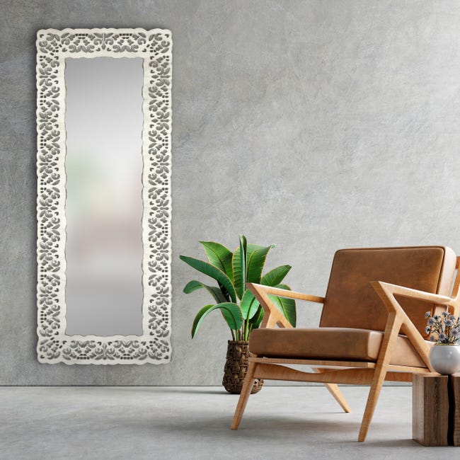 actividad robo Alcanzar Espejo grande enmarcado rectangular Marruecos blanco decapado 150 x 60 cm | Leroy  Merlin