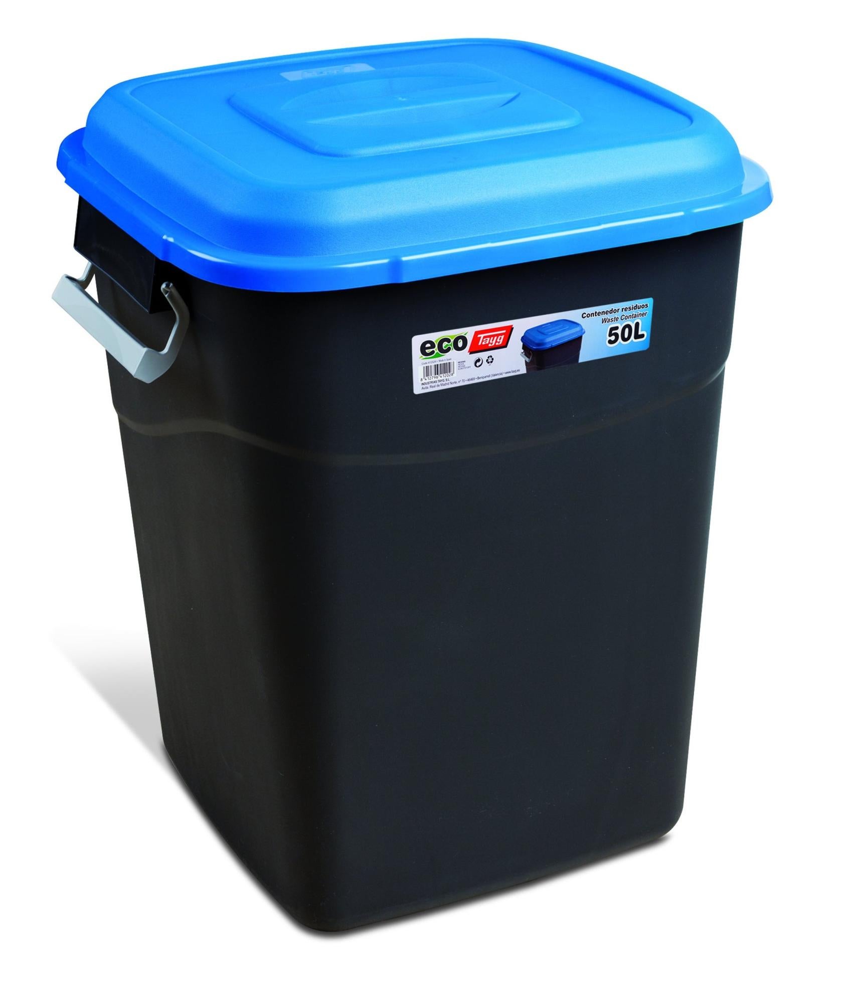 Contenedor de plástico eco negro y azul 50l