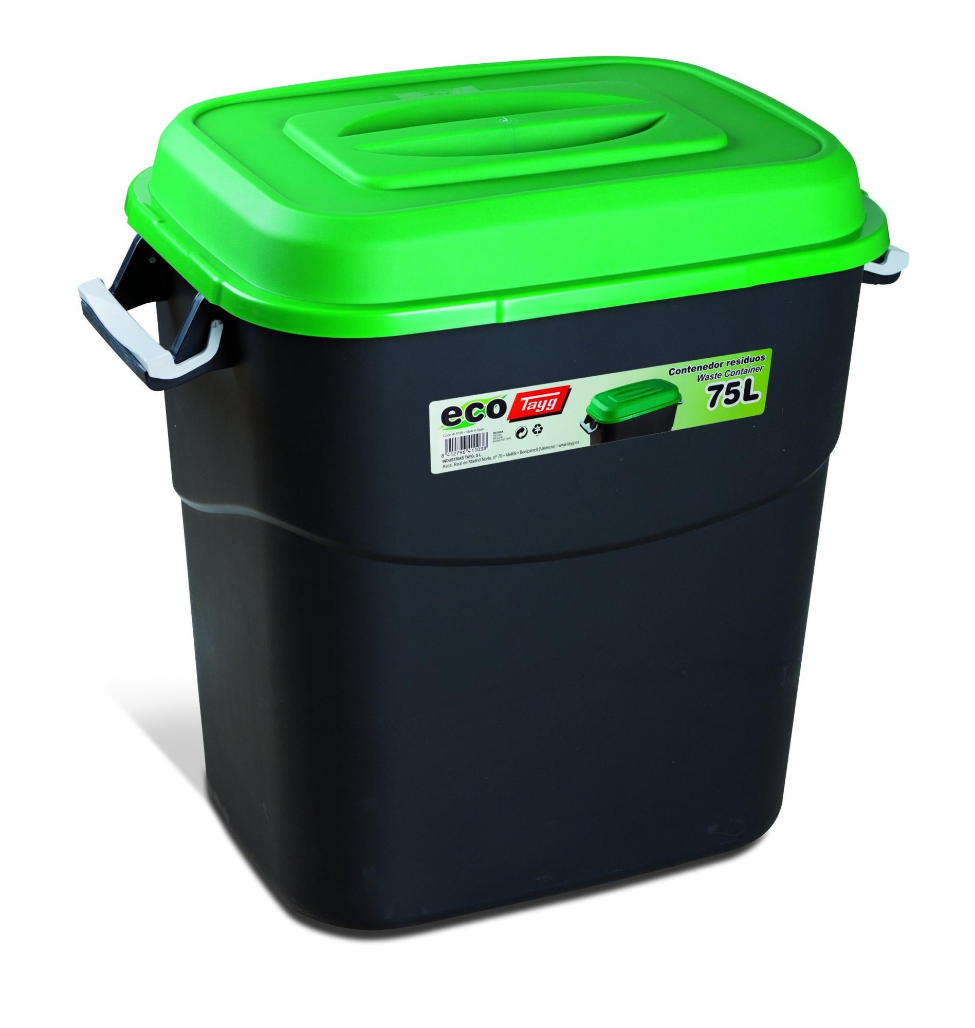Contenedor de plástico eco negro y verde 75l