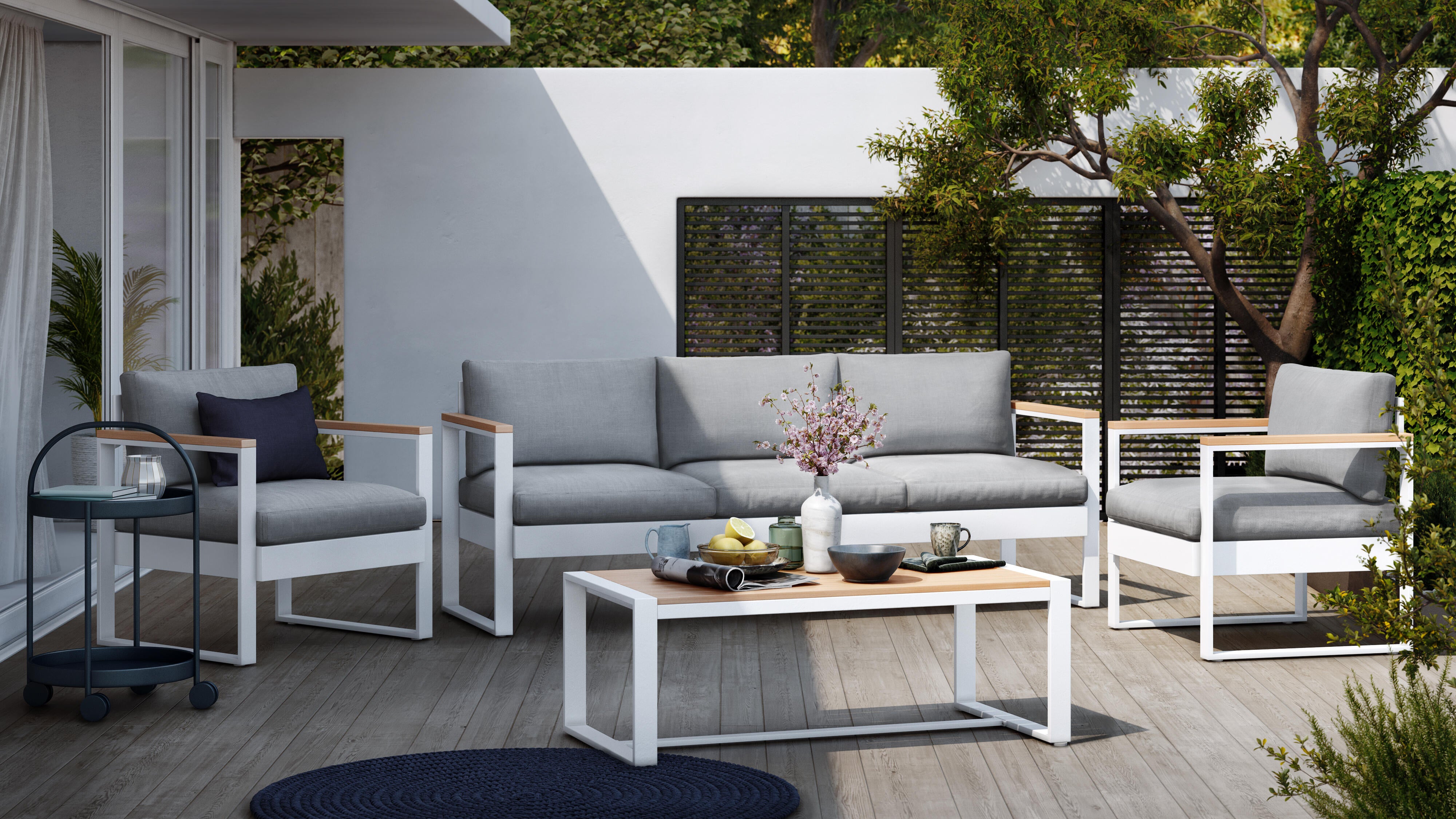 Consulado Inclinarse Estragos Set de porche de aluminio y madera NATERIAL Ibiza 5 personas | Leroy Merlin