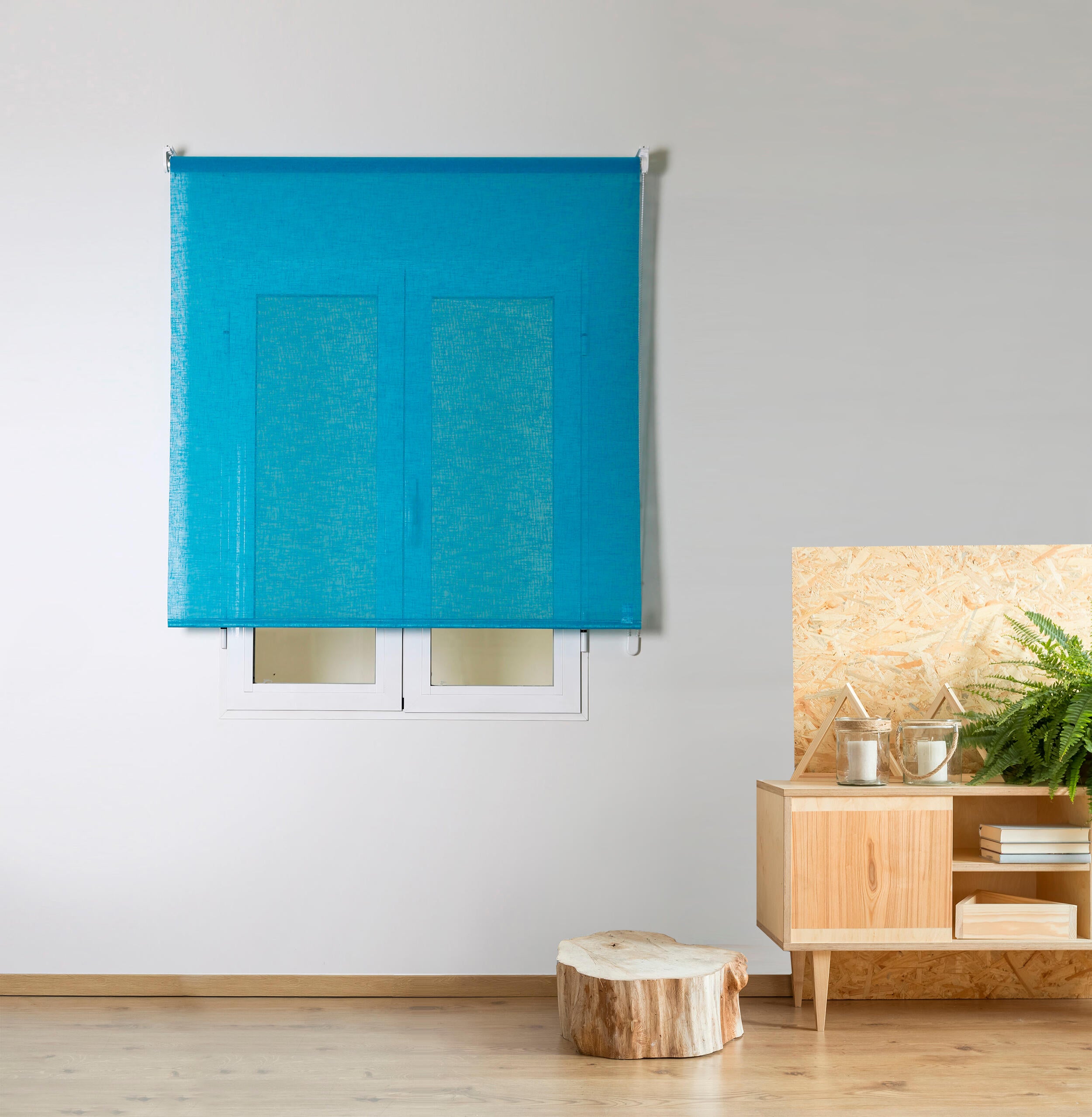 Estor enrollable translúcido rustipol turquesa azul de 135x250cm
