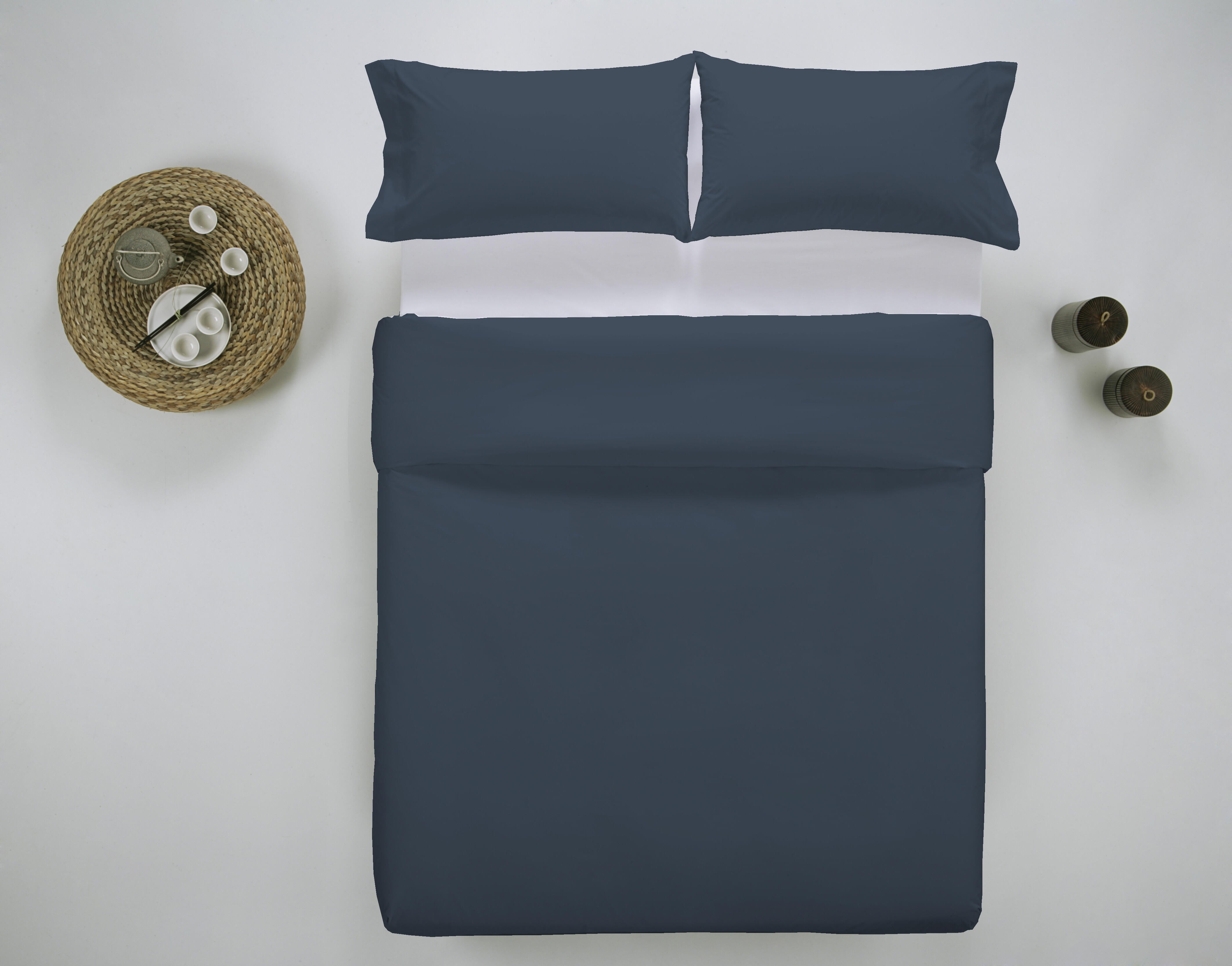 Funda nórdica wash garment lisa algodón 200 hilos azul noche para cama de 105 cm