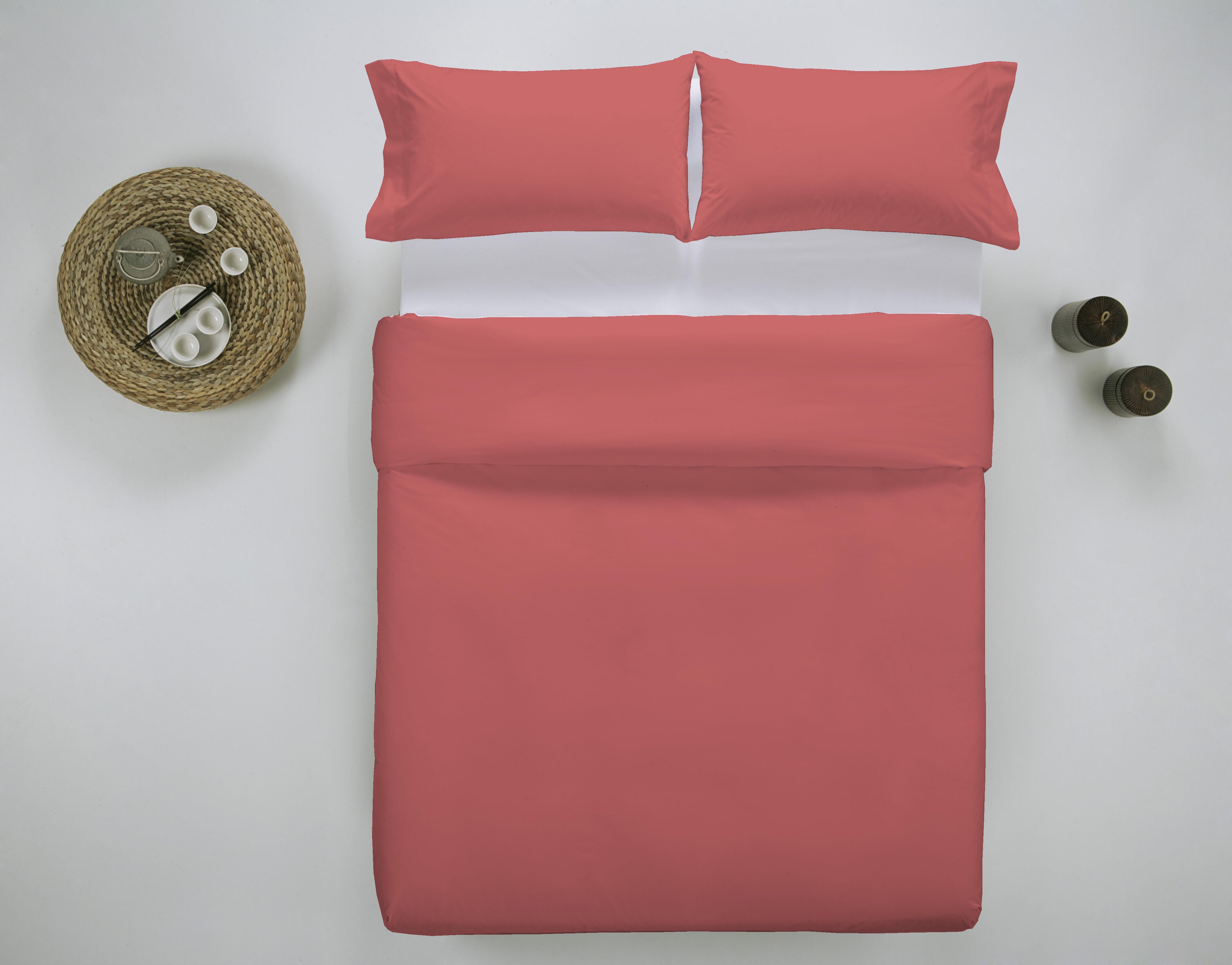 Funda nórdica wash garment lisa algodón 200 hilos rojo coral para cama de 200 cm