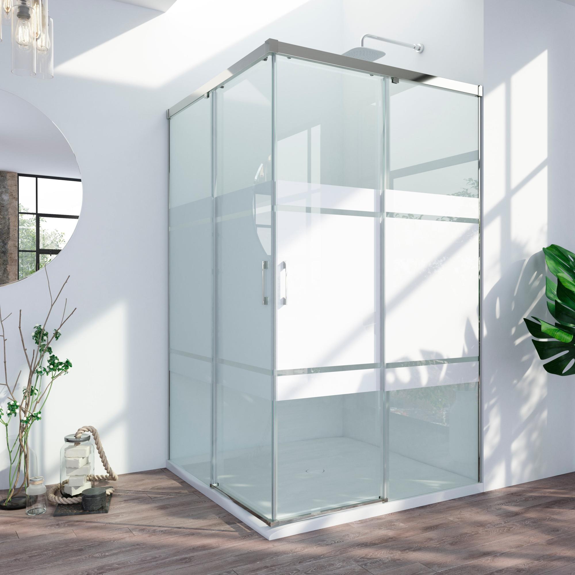 Mampara cuadrada corredera tala serigrafiado perfil cromado 90x90 cm de la marca GLASSINOX