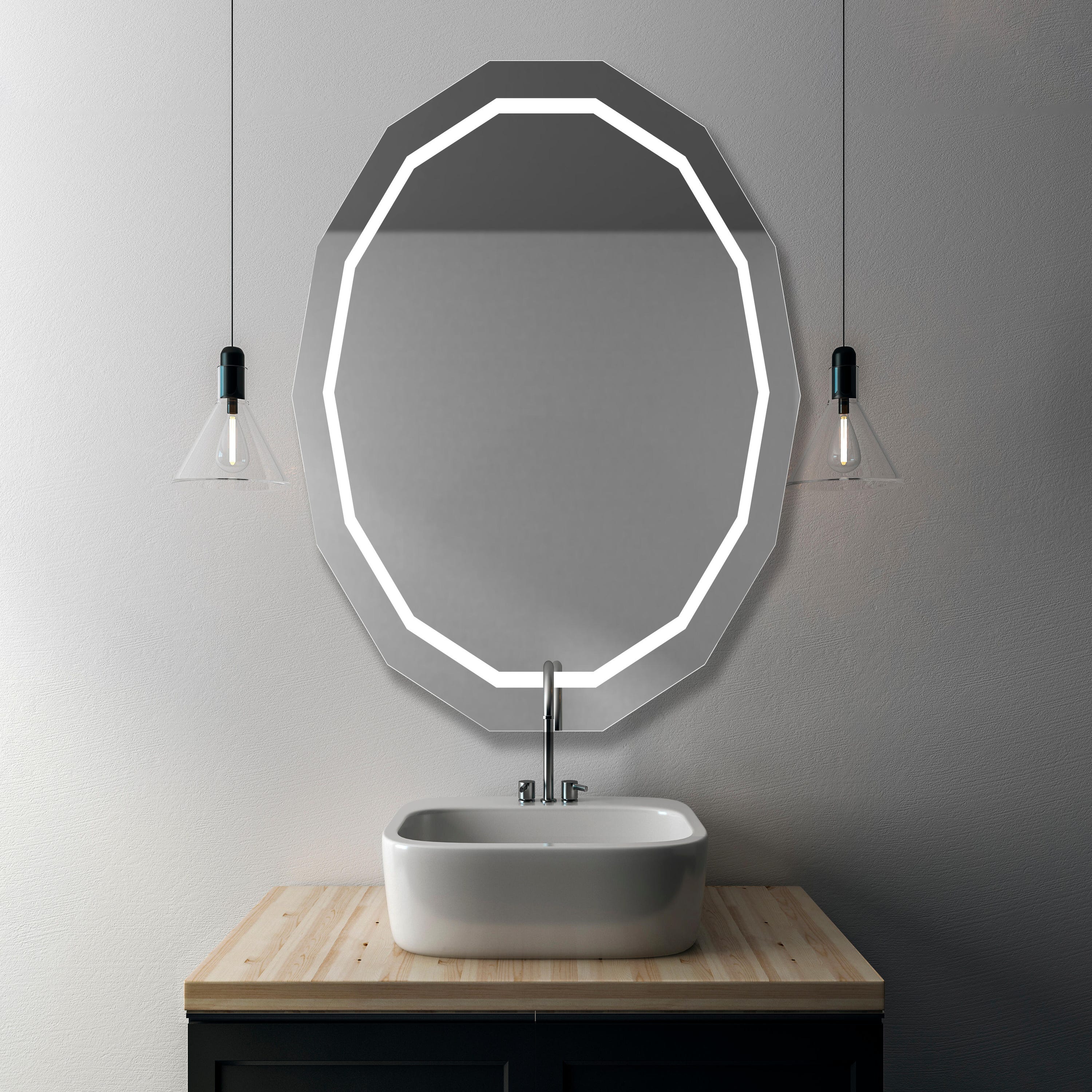 Espejo Baño con Iluminación Led, 80 x 80cm, Lupa Aumento x3, Doble  Interruptor Táctil, Sistema Antivaho y Luz Ambiente