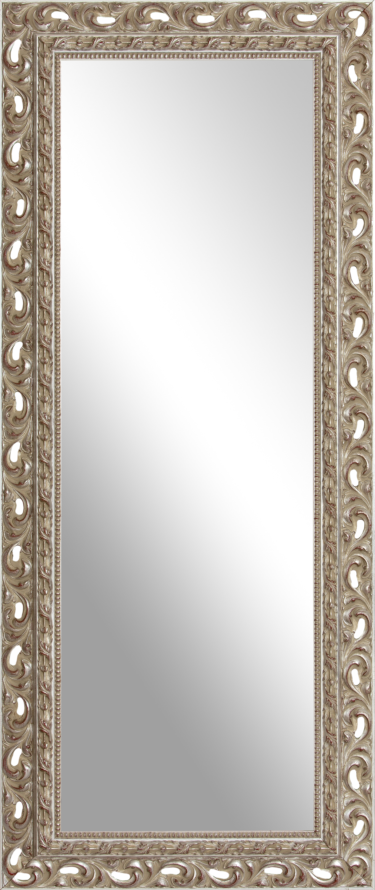 Espejo enmarcado rectangular labrado plata 159 x 59 cm