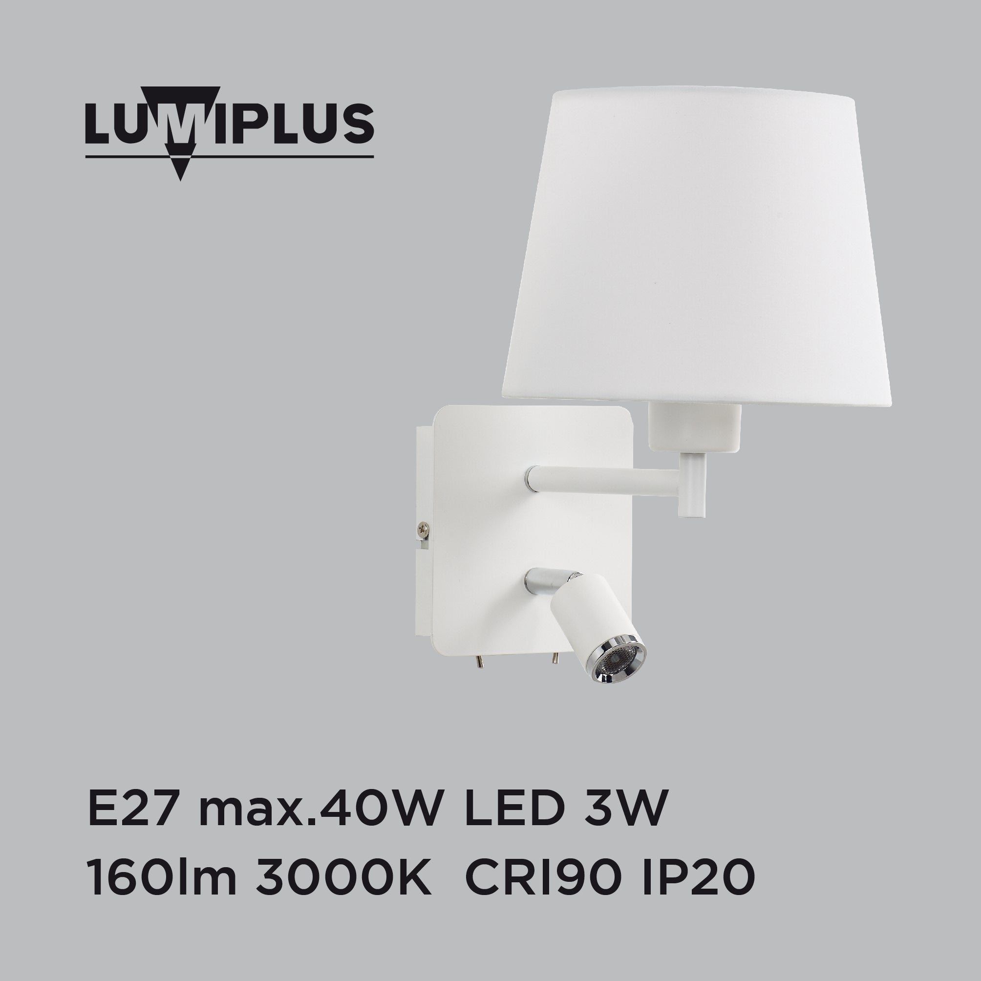 Aplique lumiplus mailand e27+3w blanco mate