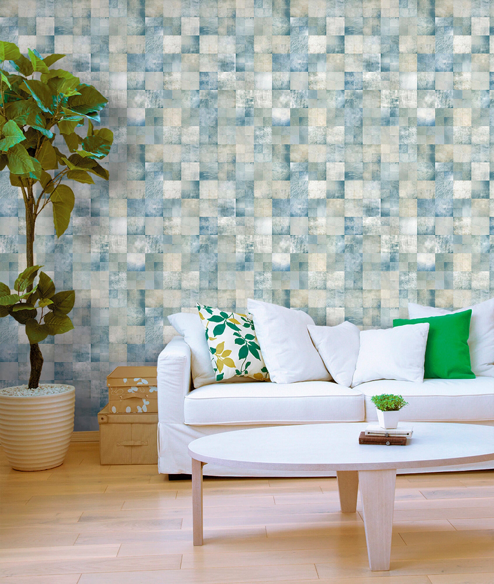 Papel pintado aspecto texturizad imitación materia tnt eco 2058-5 cuadritos azul