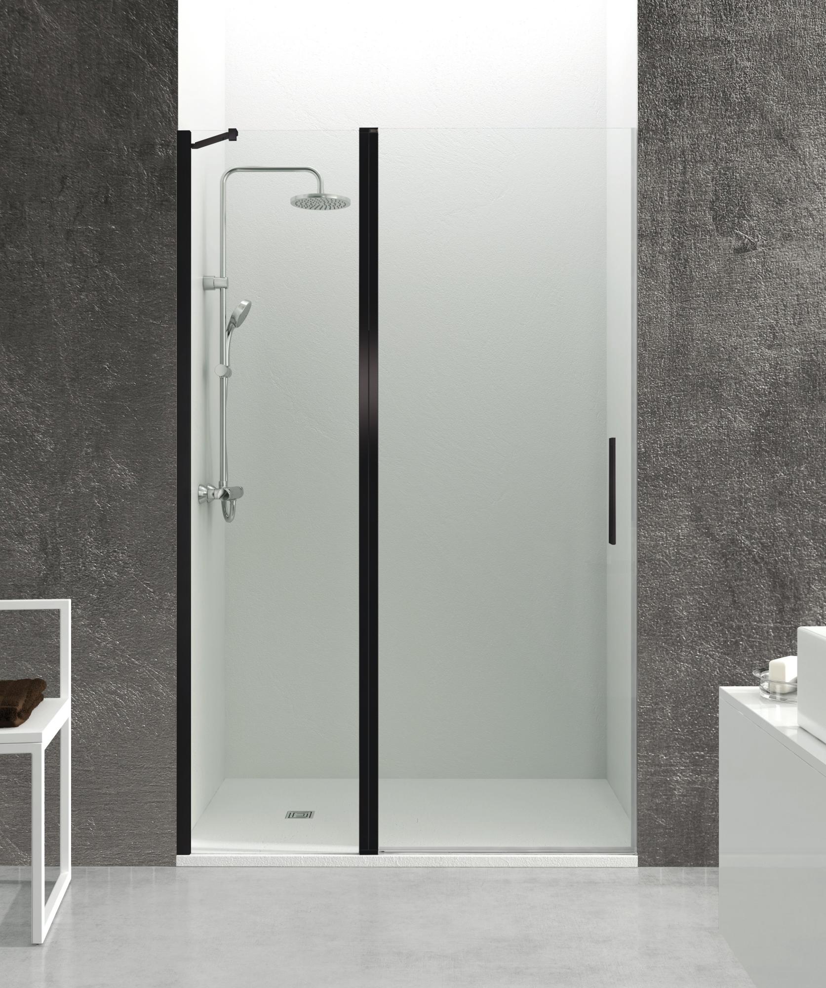 Mampara abatible abat c transparente negro 6mm (87.5-90)x195cm de la marca GME