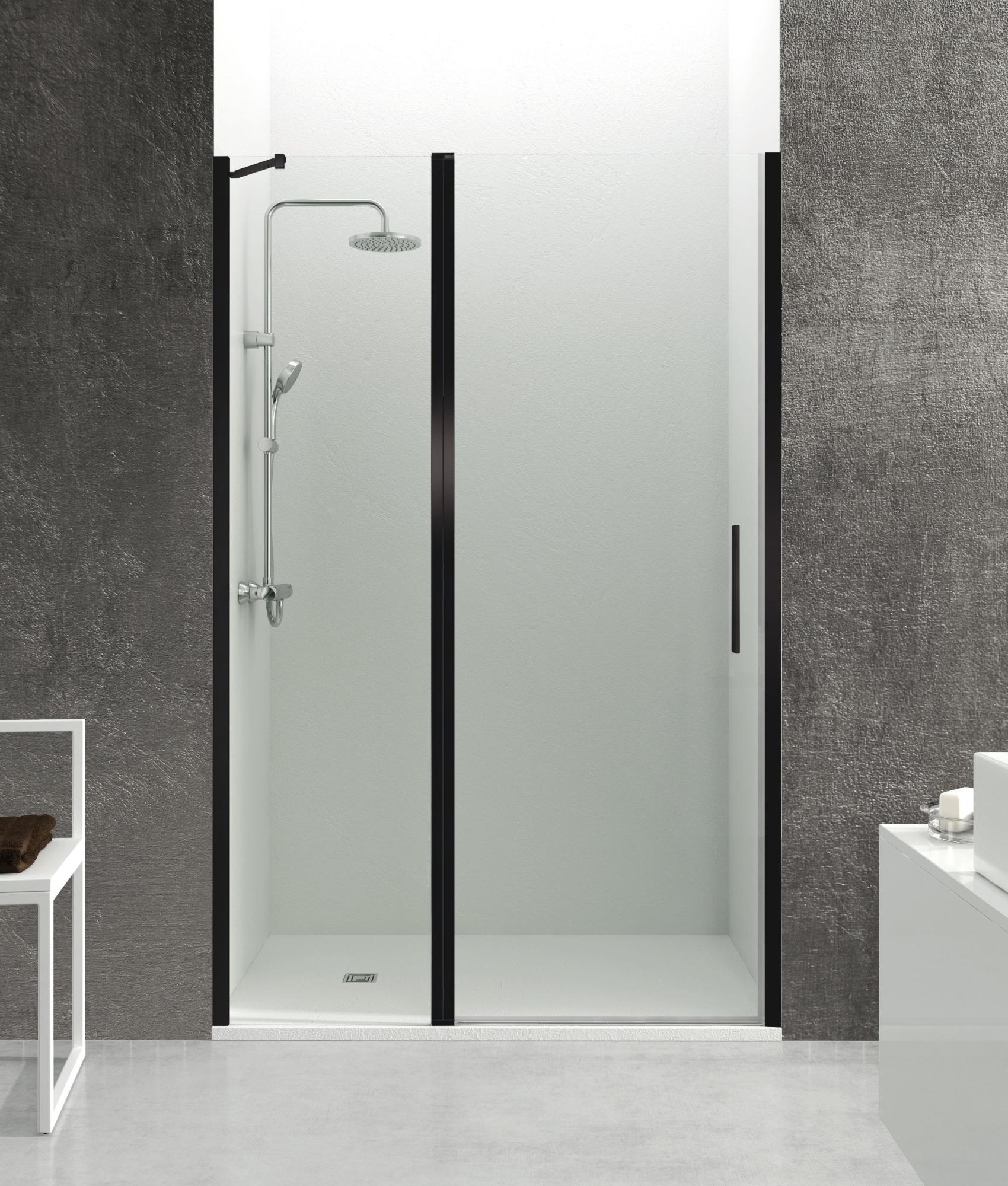 Mampara abatible abat d transparente perfil negro (110-115)x195 cm de la marca GME