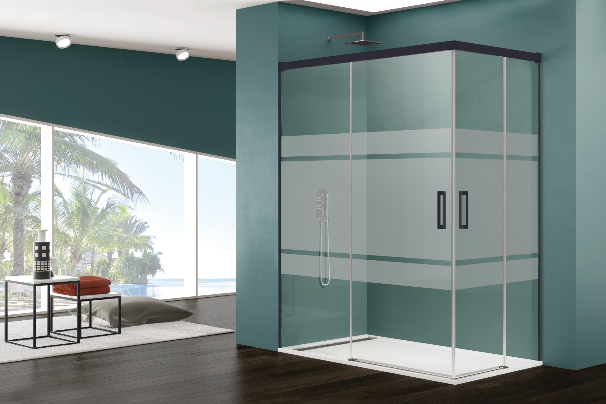 Mampara cuadrada corredera bass serigrafiado perfil negro (65-70)x(65x70)x195 cm de la marca GME