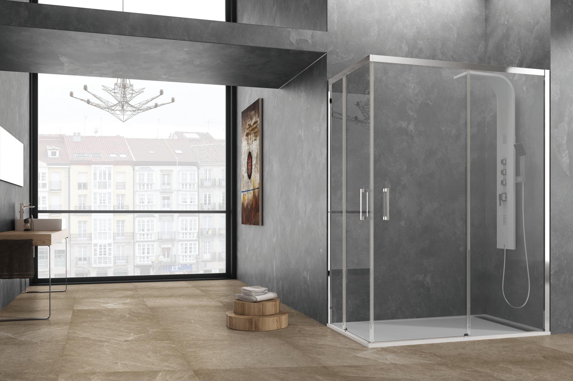 Mampara corredera akt transparente perfil cromo (124-127)x(77x80)x195 cm de la marca GME Mampara corredera akt transparente perfil cromo (124-127)x(77x80)x195 cm de la marca GME