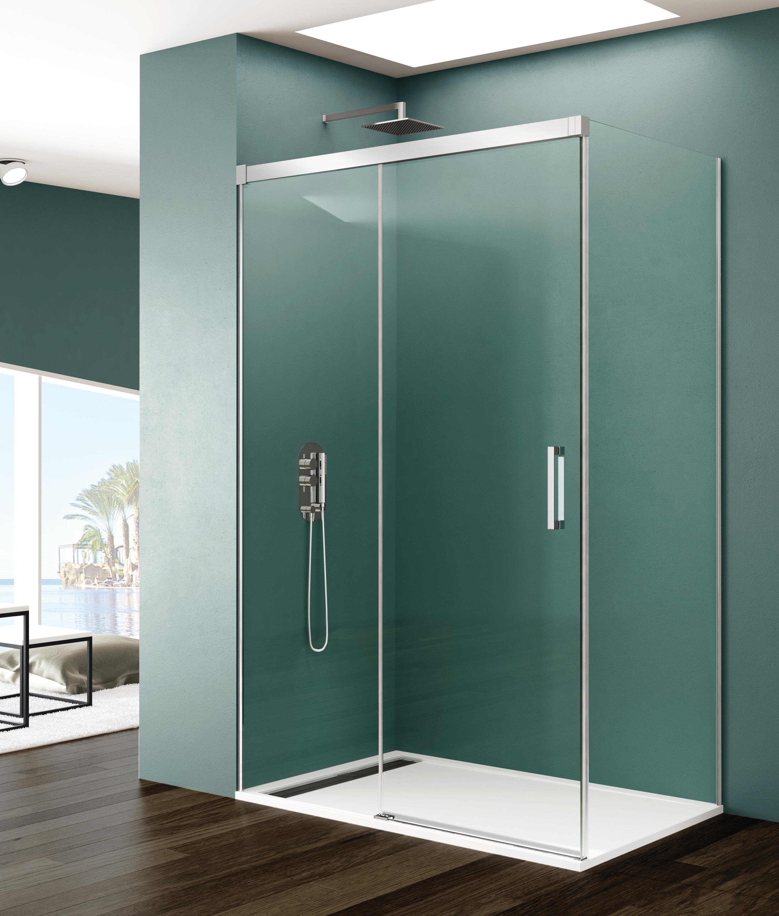 Mampara corredera bass transp. perfil cromo + fijo lateral 170x75x196 cm