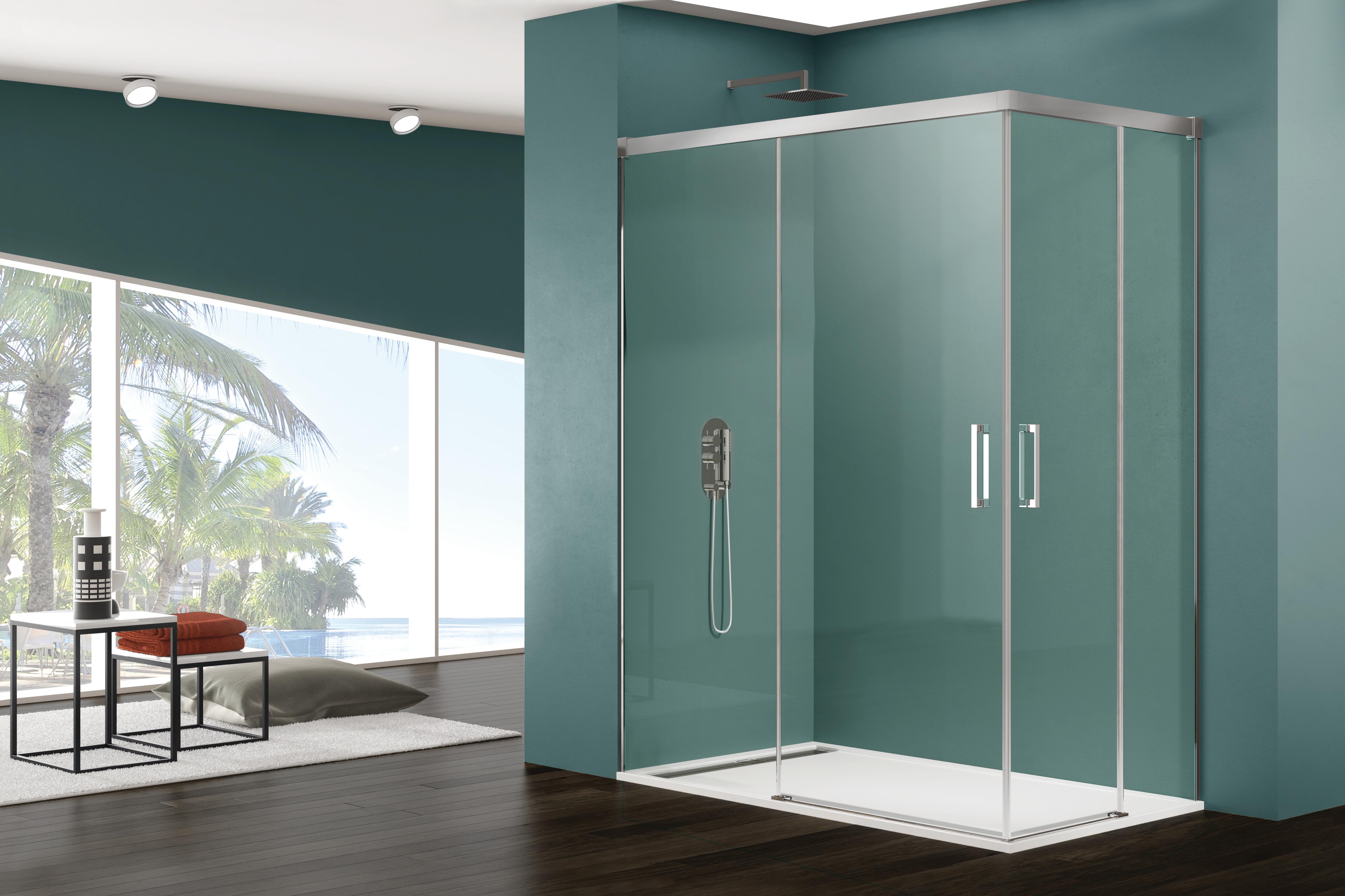 Mampara corredera bass transparente perfil cromado 6mm 115-120x65-70 cmx195cm de la marca GME