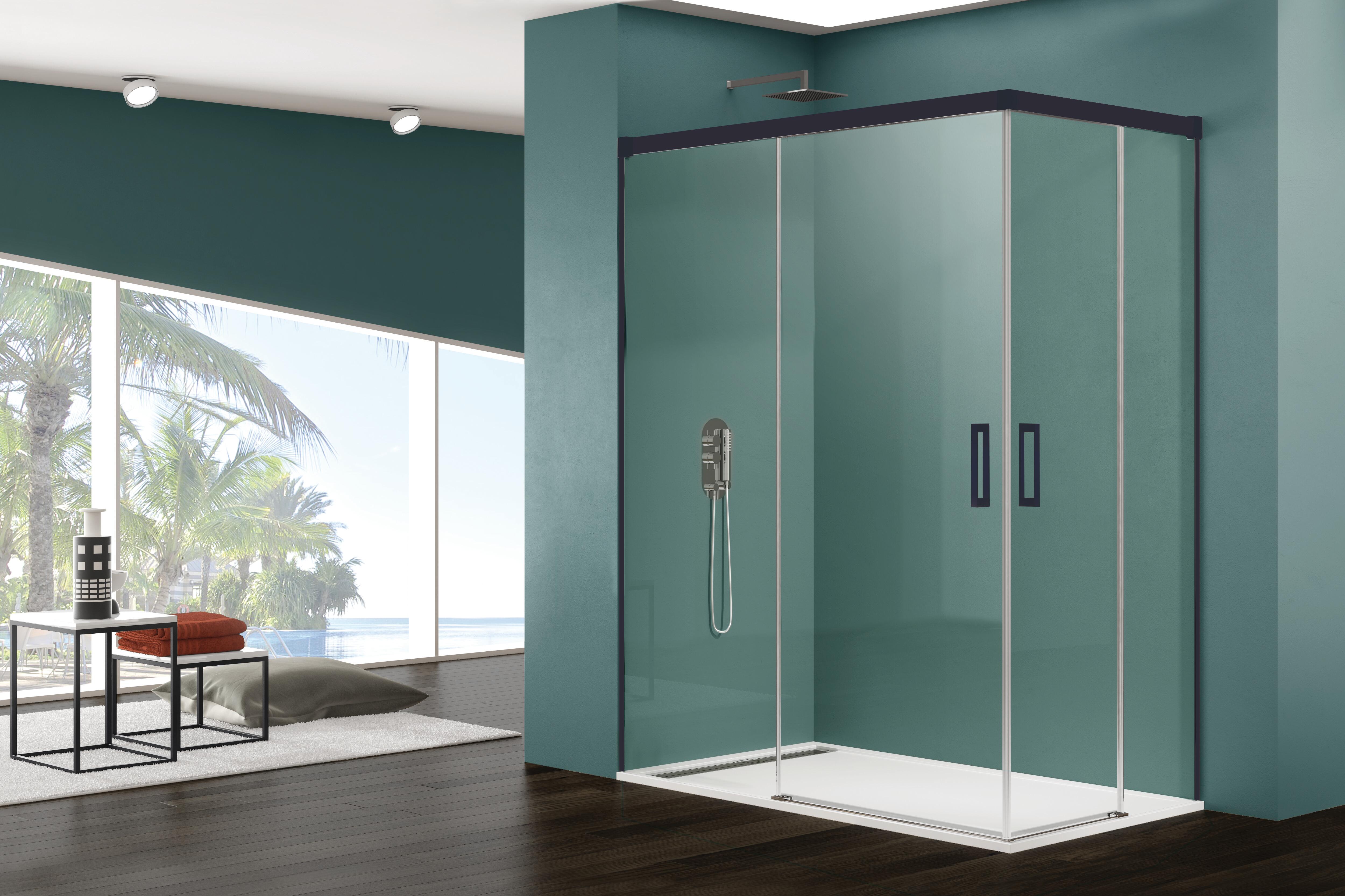 Mampara corredera bass transparente perfil negro 6mm 115-120 x 75-80 cm x 195cm de la marca GME