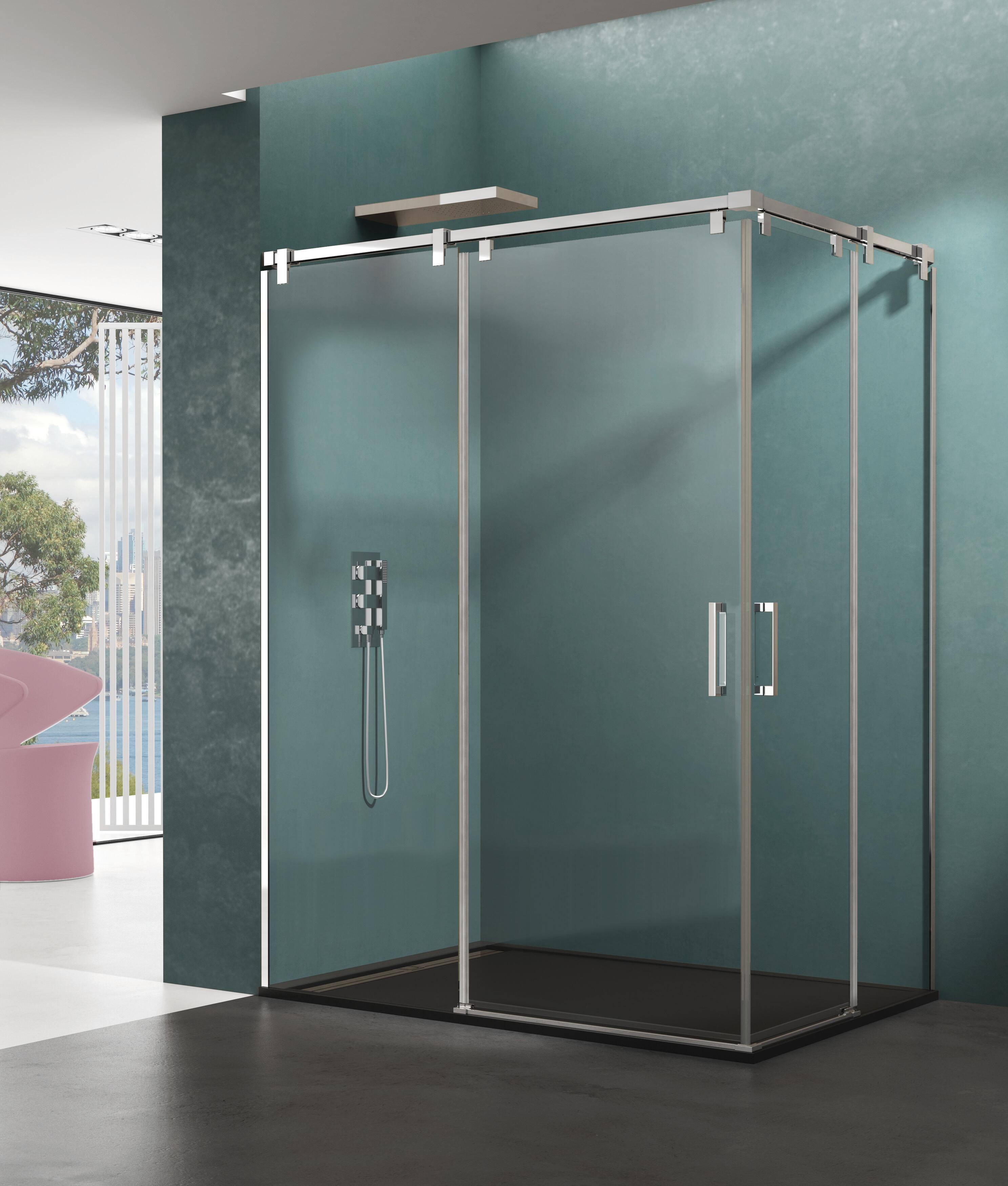 Mampara corredera steel transparente perfil cromado 6mm 85-90 x 75-80 cm x 195cm de la marca GME